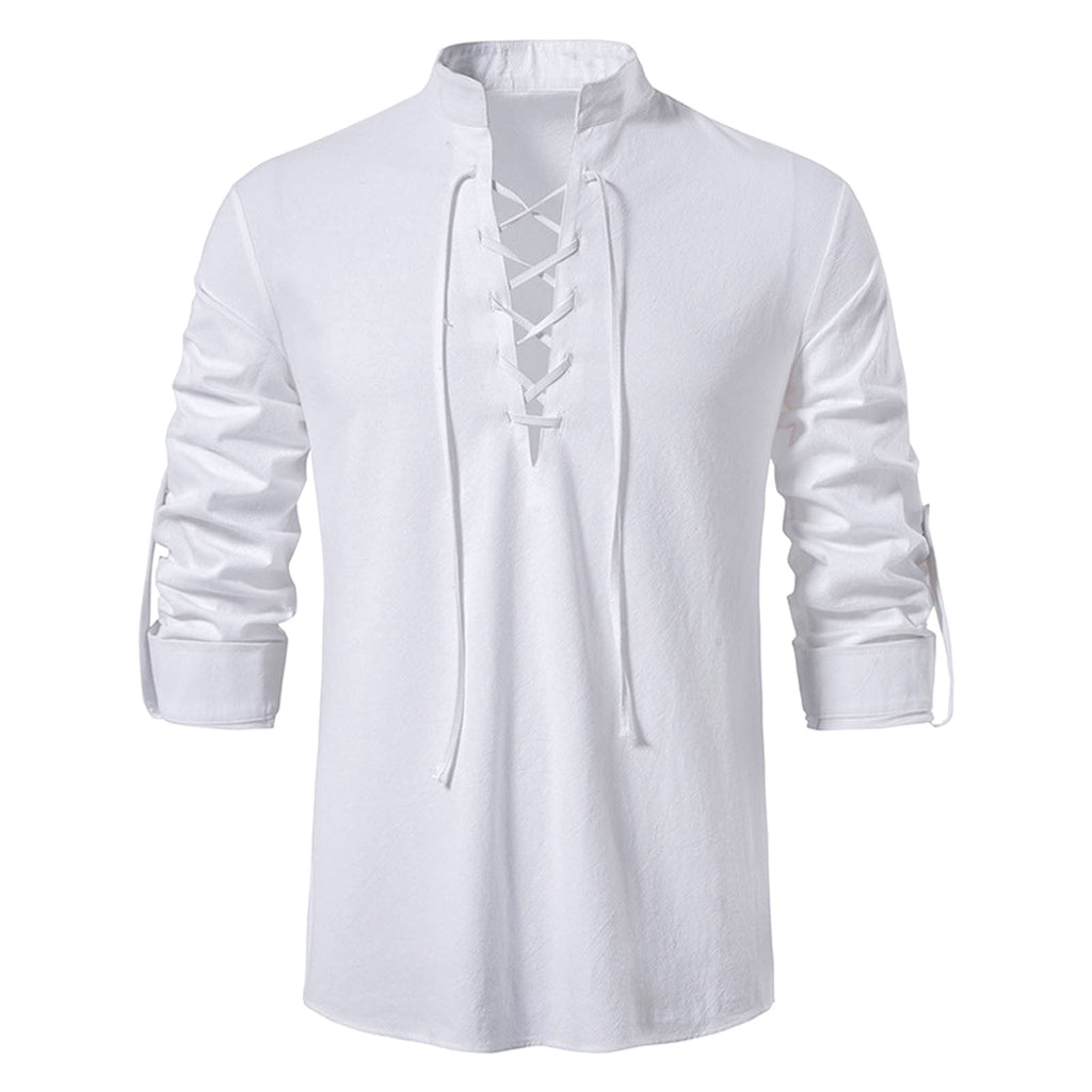 Mens Renaissance Shirt Medieval Pirate Viking Halloween Costume Gothic Steampunk Retro Long Sleeve Lace Up Shirts