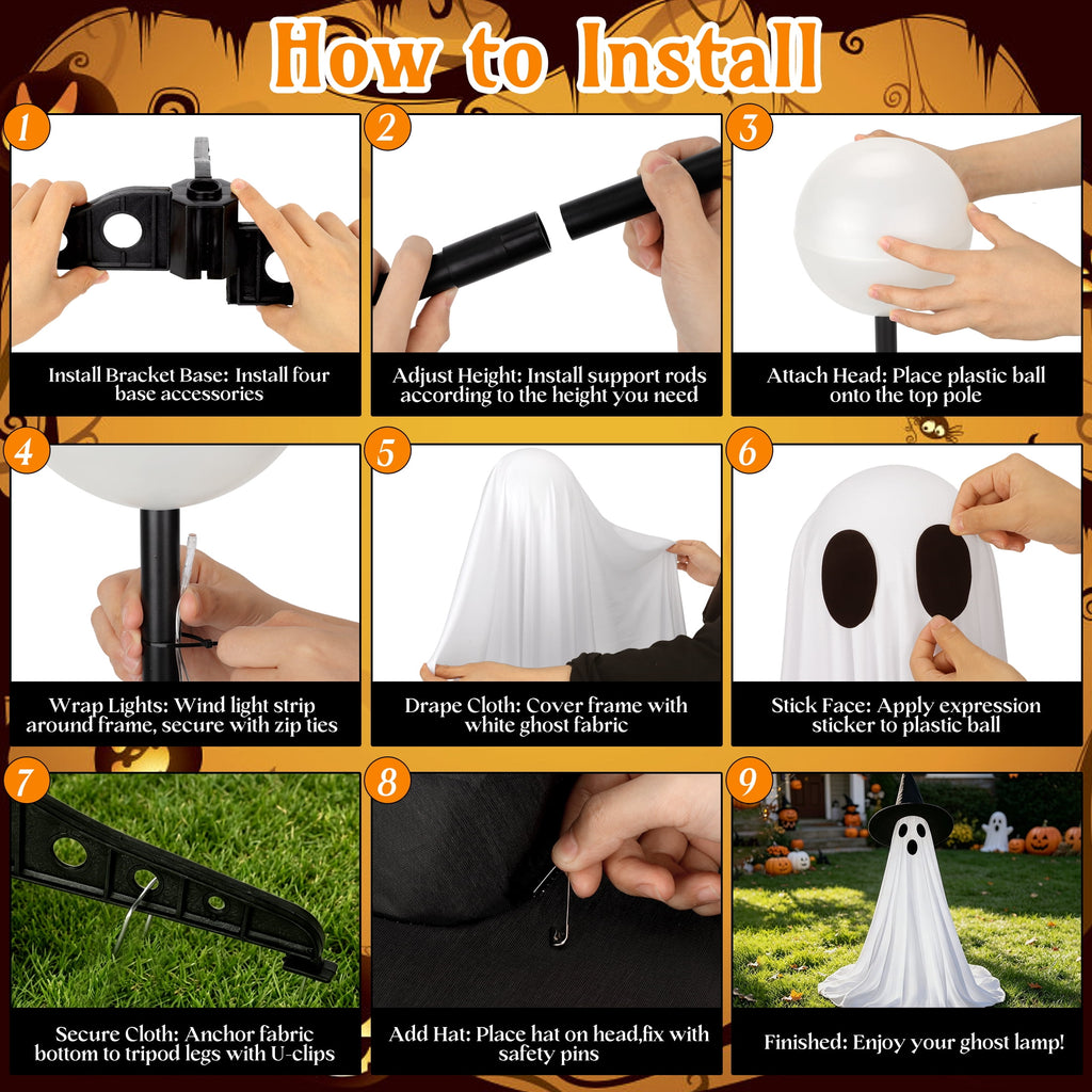 HiberyHom 2 Pack 4.6 FT Halloween Ghost Decor, Early Halloween Decorations, Light Up Ghost for Front Porches Yard Garden, Halloween Decorations Outdoor