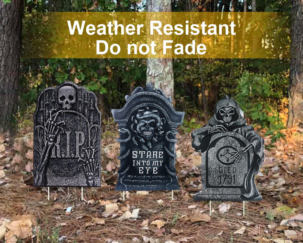 Gamexcel Halloween Gravestone Yard Signs, 10 Pack Tombstone Decorations with Stakes for Lawn, Garden and Haunted House