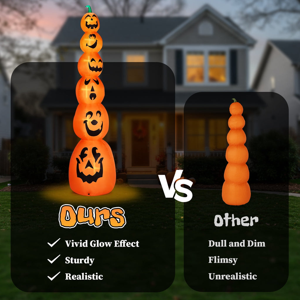 8FT Long Halloween Inflatables Pumpkins Eyeball Candy Outdoor Decorations, Blow Up Yard Decoration with Built-in LEDs Lighted for Lawn Garden Outside Indoor Decor