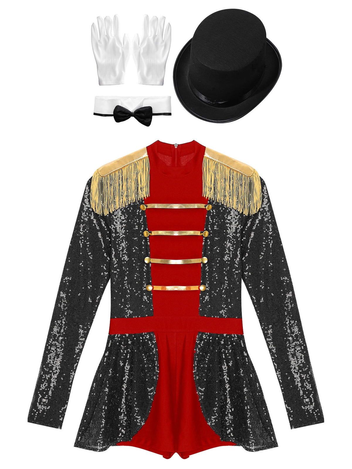 iiniim Womens Ringmaster Costume Circus Ring Leader Outfit Master Lion Tamer Fancy Bodysuit Black 4XL