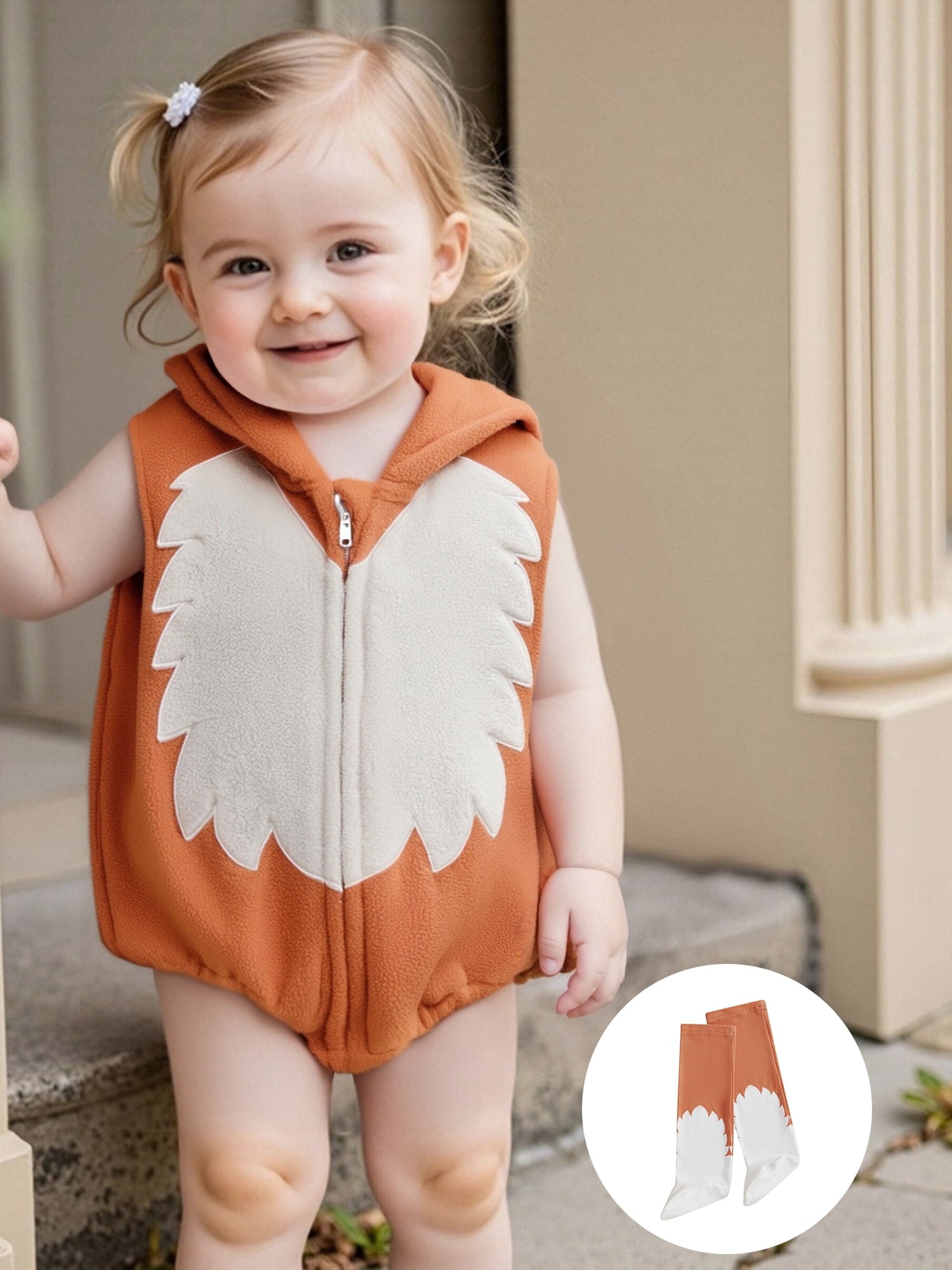 Cjfdfy Newborn Baby Boy Girl Halloween Animal Costume Infant Baby Fox Puppy Dog Frog Poached Egg Costume Fall Winter Sleeveless Hooded Zipper Romper Leg Warmers Set Toddler Halloween Cosplay Outfits
