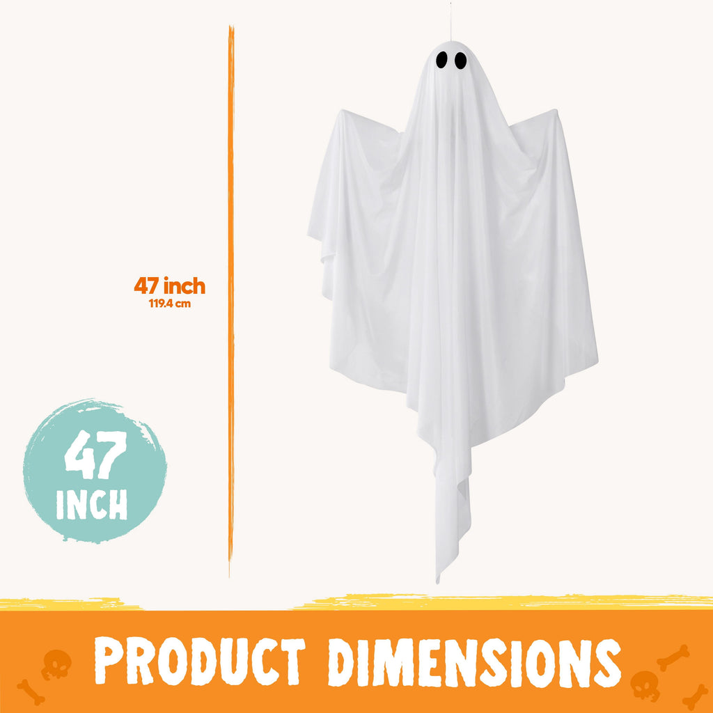 Joyfy 47" Halloween Hanging Light up Ghost Decorations Outdoor,White Ghosts with Blue LED Light and Timer Halloween Hanging Decoration Waterproof for Front Yard Patio Lawn