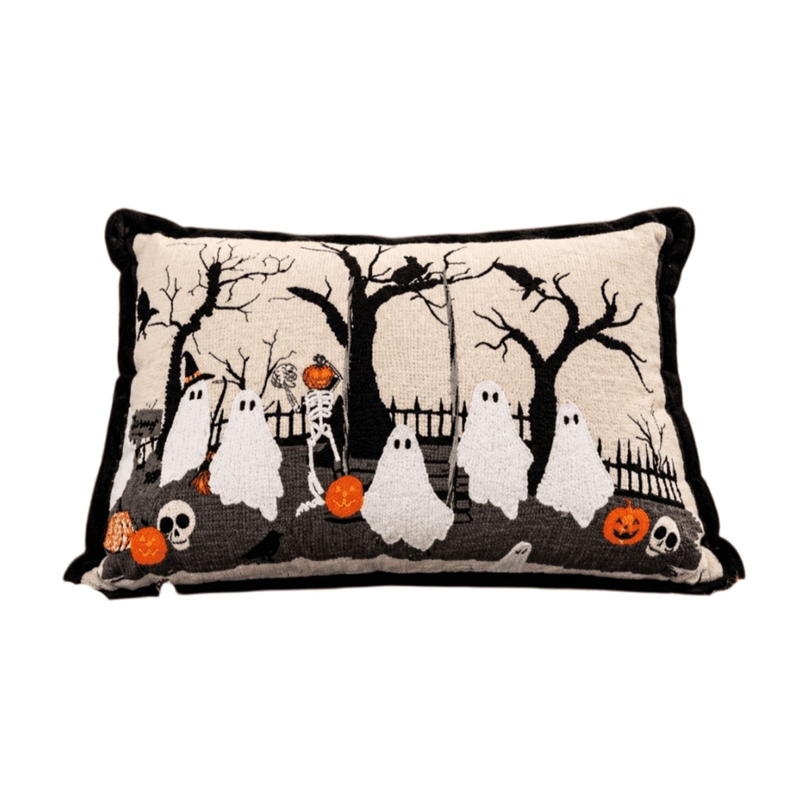 Halloween Ghost Reading Book Throw Pillow Cover, Spooky Library Bookshelf Skull Candlestick Decorative Pillowcase, Retro Halloween Cushion Cover