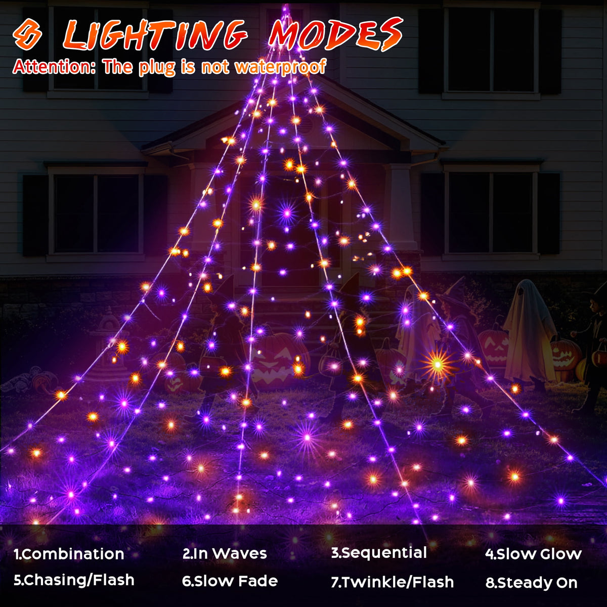 Scidweet Halloween Decorations Outdoor, 500 LED Halloween Giant Spider Web Lights for Garden Yard Porch Home Decor, Purple Orange