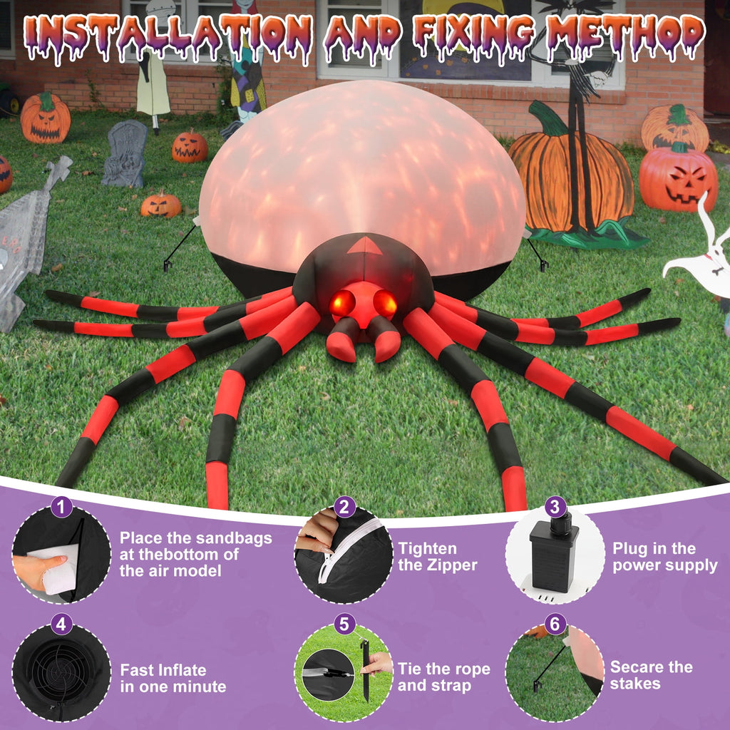 Yexmas 8FT Halloween Inflatables Outdoor Decorations Giant Spider Decorations with LED Lights and Air Pump Blow up Inflatable, Red