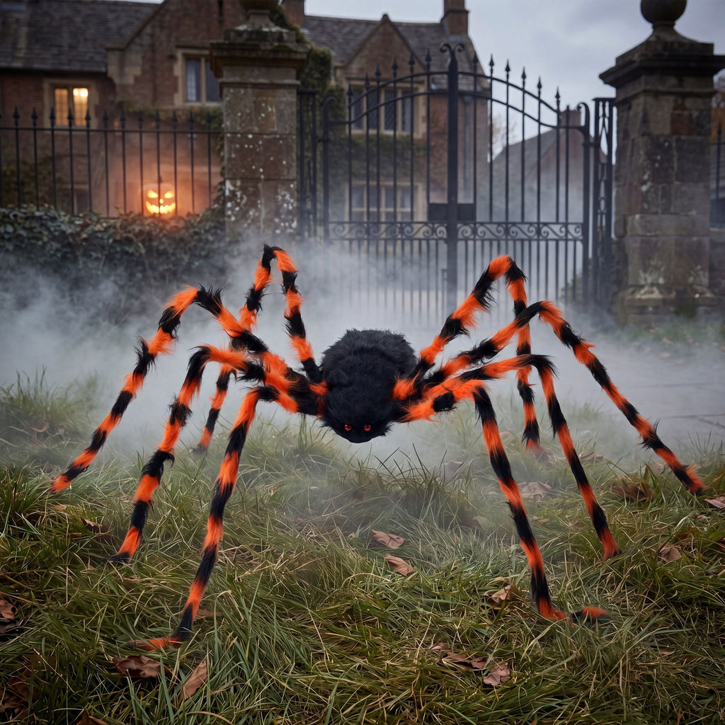 Joyfy 5 ft Scary Giant Spider Halloween Decorations Outdoor,Poseable Spider Lifelike Hairy Prop for Yard,Haunted House,Tree or Porch Party Decorations,Black