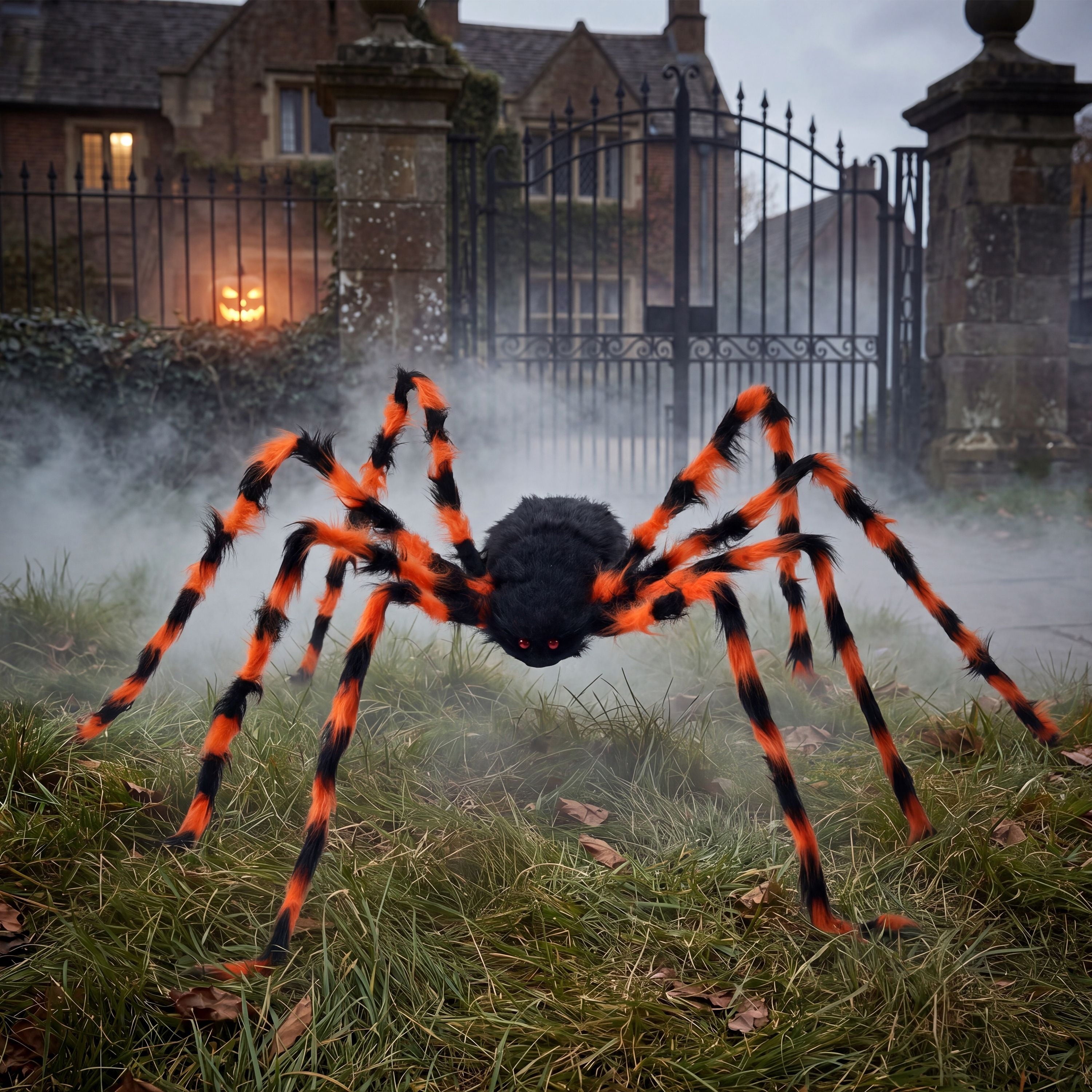 Joyfy 5 ft Scary Giant Spider Halloween Decorations Outdoor,Poseable Spider Lifelike Hairy Prop for Yard,Haunted House,Tree or Porch Party Decorations,Black