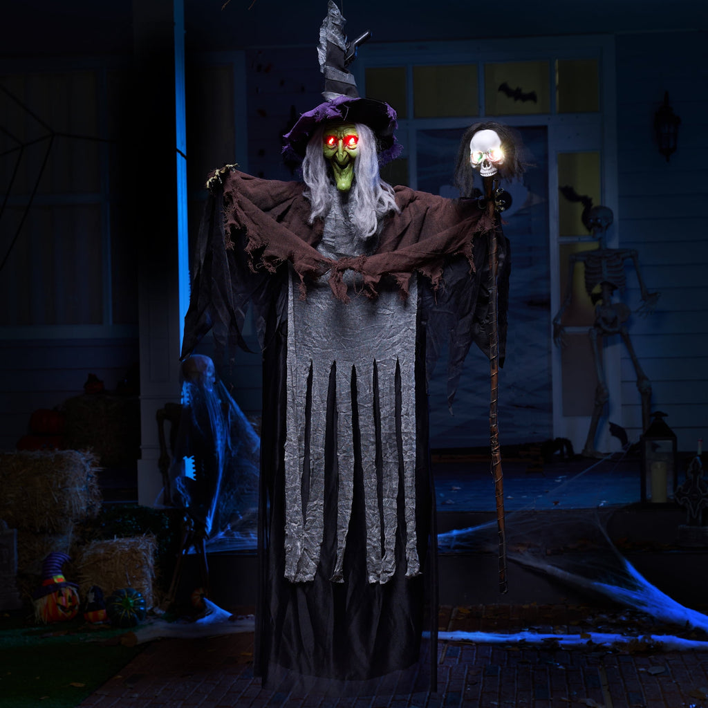 Joyfy 47" Halloween Decorations Outdoor,Life Size Animated Witch Scary Decorations Halloween Motion Activated Witch with LED Eyes & Sound,Haunted House Decor