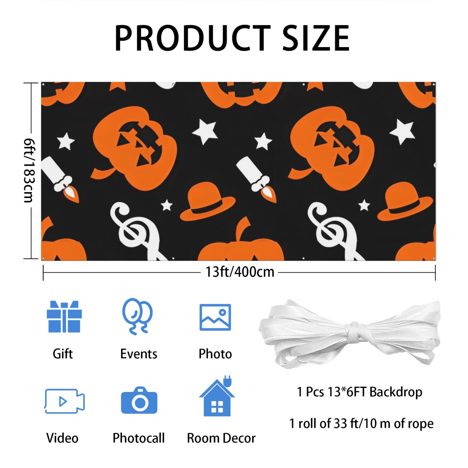 Halloween Garage Door Cover - 13x6ft Spooky Ghost Pumpkin Skull Witch Black Cat Polyester Backdrop for Outdoor Decor