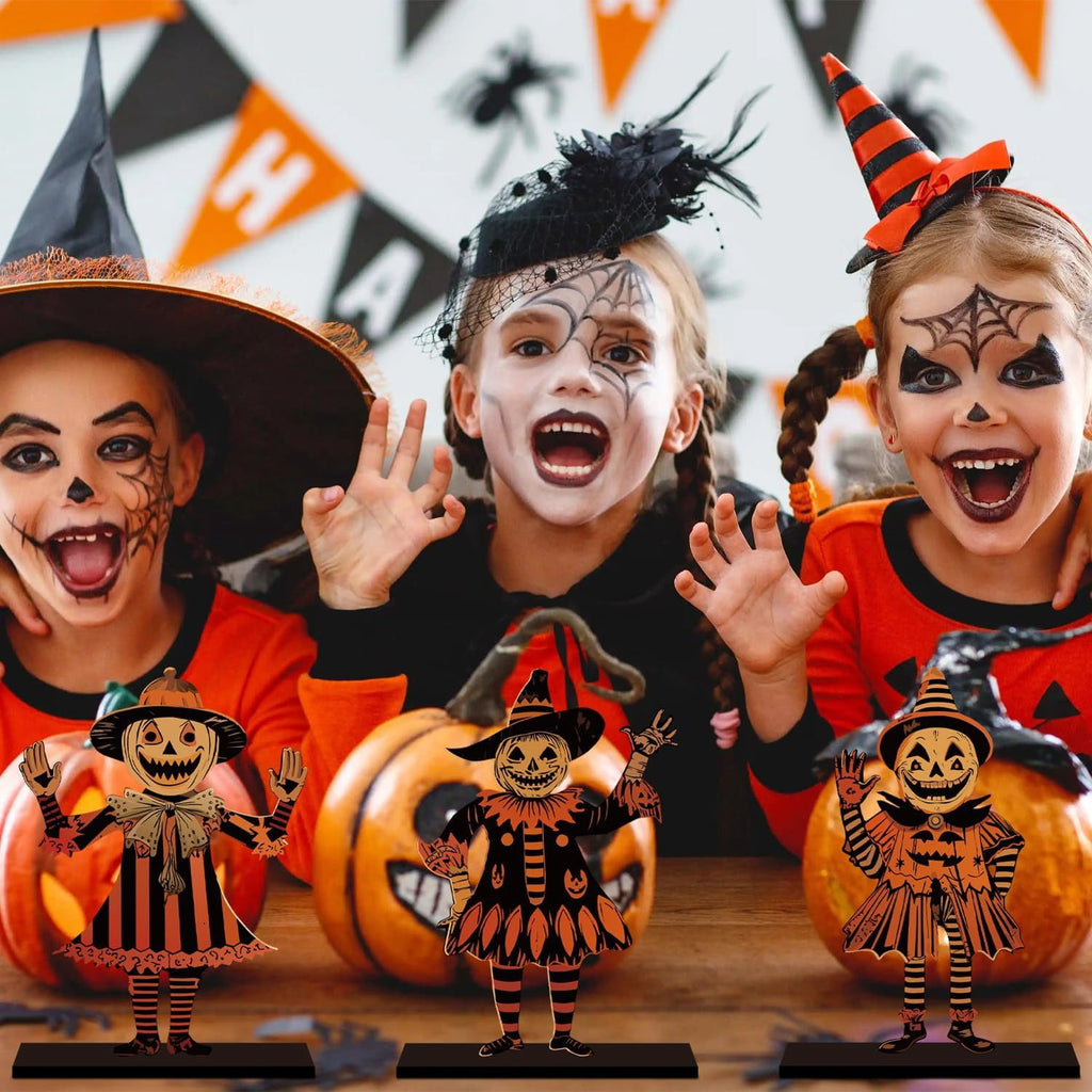 Lanfubeisi 6pcs 6.3x4.2inch Vintage Halloween Decor Wood Table Centerpieces Horror Spooky Scarecrow Pattern Vintage Halloween Decorations Party Table Centerpieces for Home