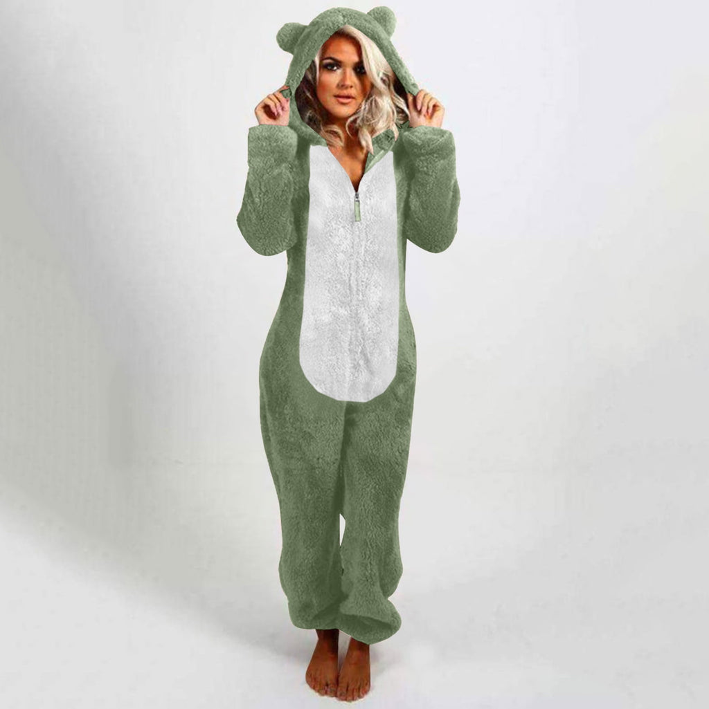 QATAINLAV Sherpa Fleece Jumpsuit for Women Winter Warm Fuzzy Onesie Pajamas Cute Cat Hooded Romper Casual Zip Up Overalls Sleepwear Black XL