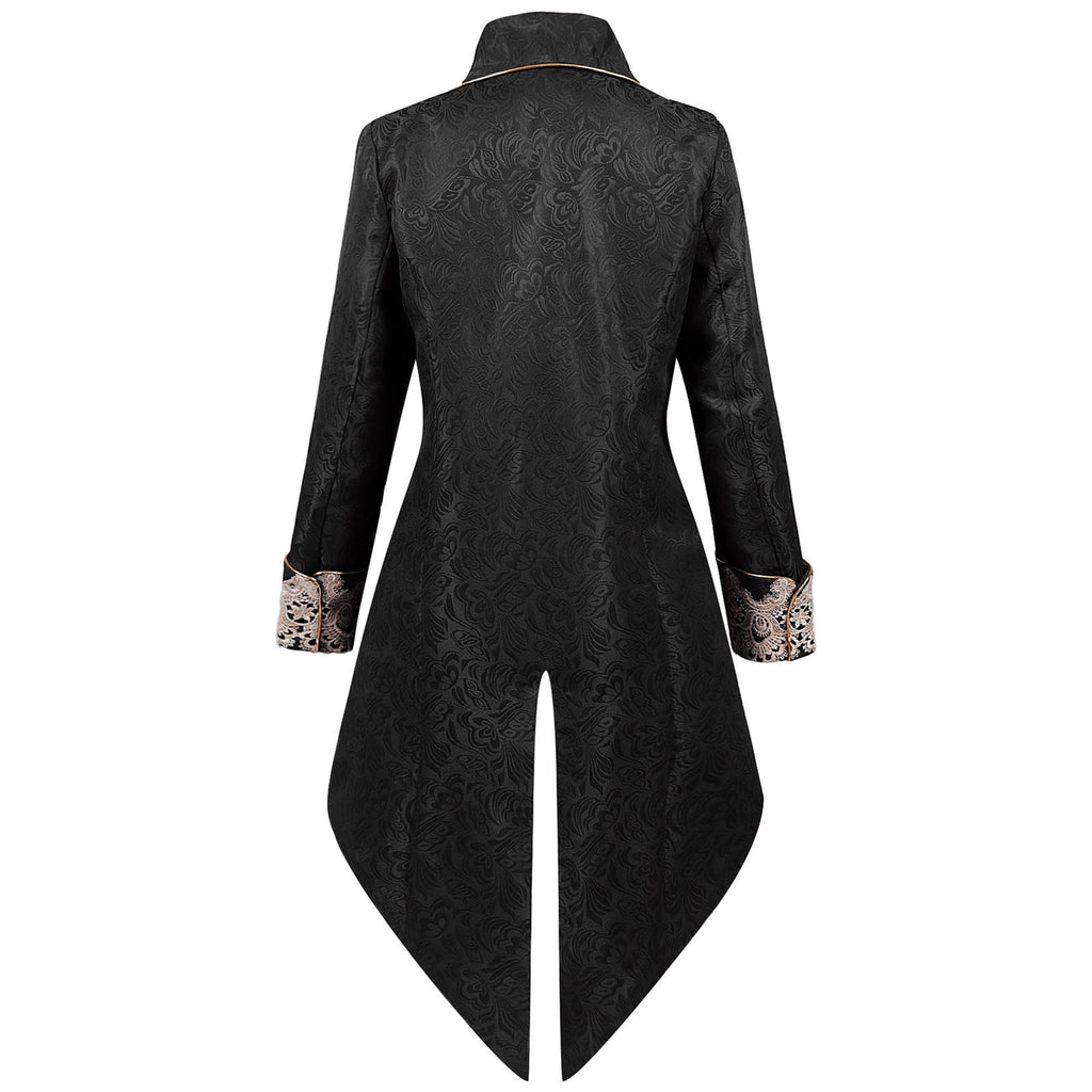 Lilgiuy Men's Steampunk Mid-Century Swallow-tailed Coat Patchwork Turn-down Collar Long-sleeved Gothic Victorian Coat Uniform Halloween Costume (Army Green)