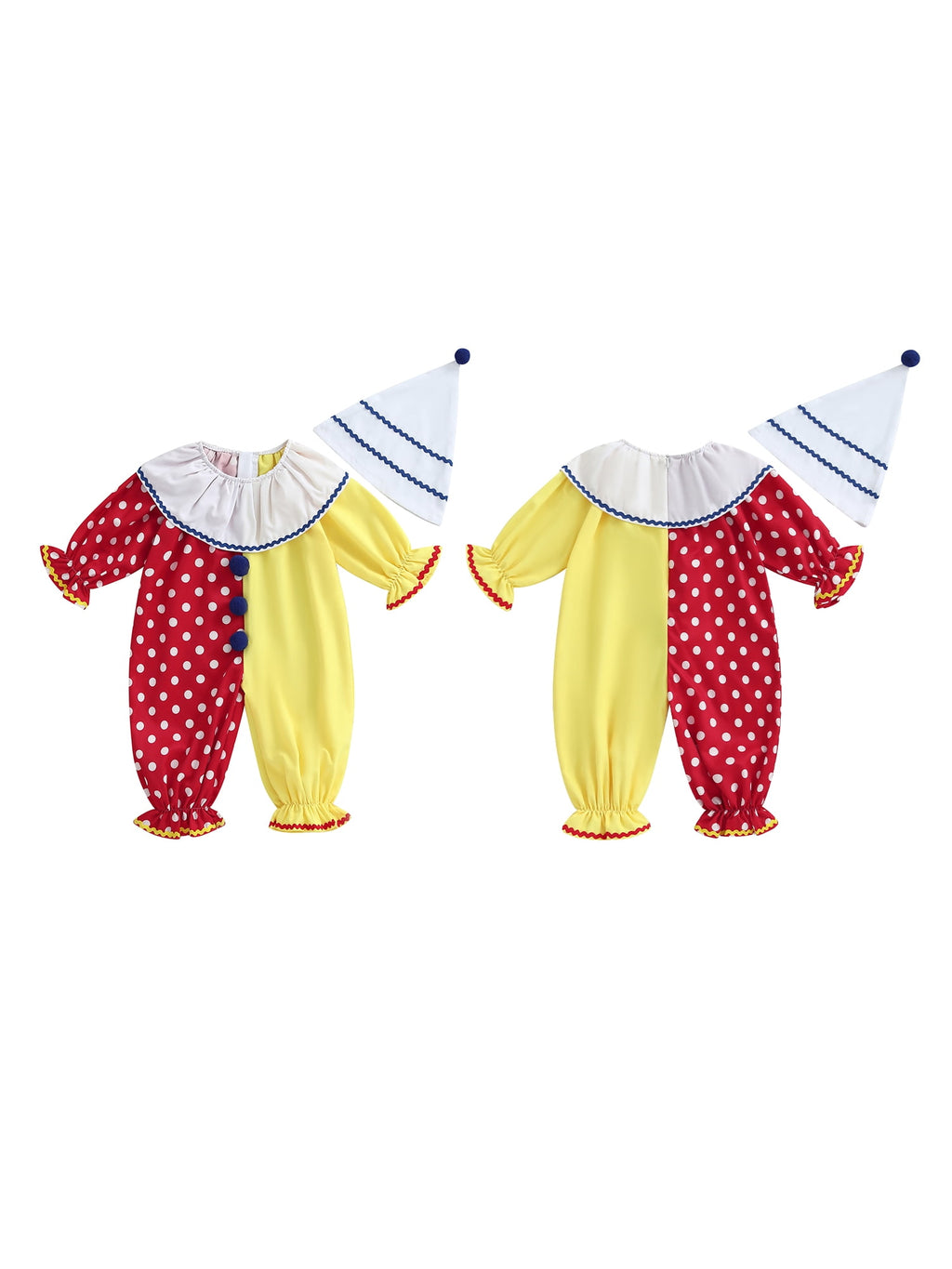 RUINIXCW Kids Toddler Baby Girl Boy Halloween Outfit Clown Costume Infant Baby Girl Boy Romper Birthday Photoshoot Outfit Contrast Color Long Sleeve Jumpsuit Hat