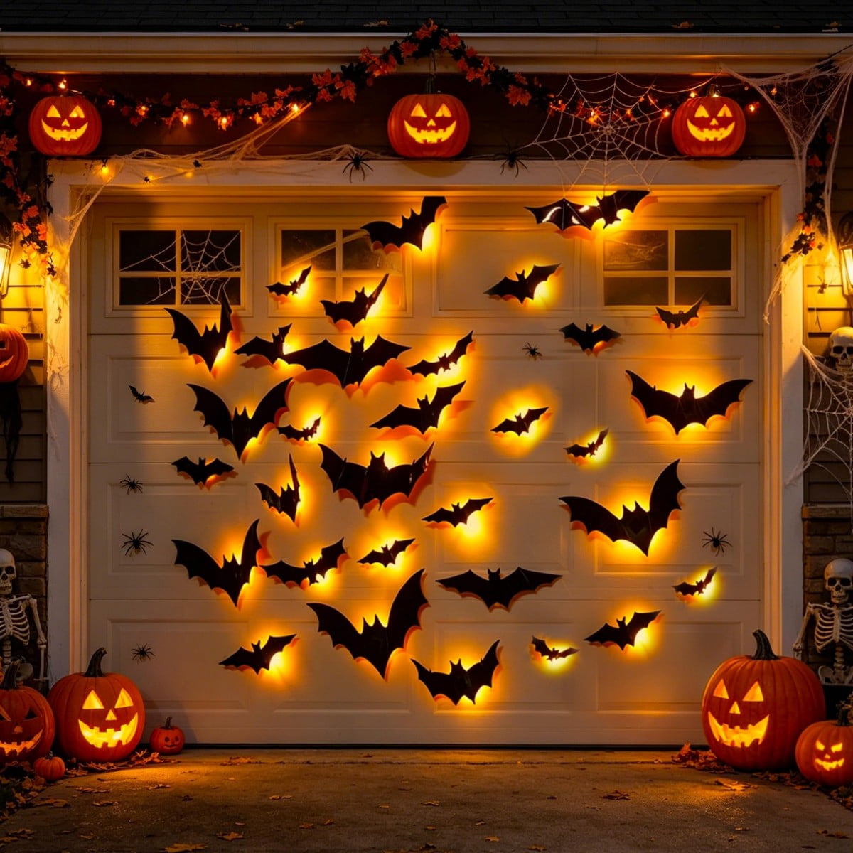 DUHKP 36 Pack Light Up Bats Halloween Decorations, Orange | 3D Stereoscopic Design, Removable Bat Wall Stickers, for Indoor Outdoor Windows & Home Parties