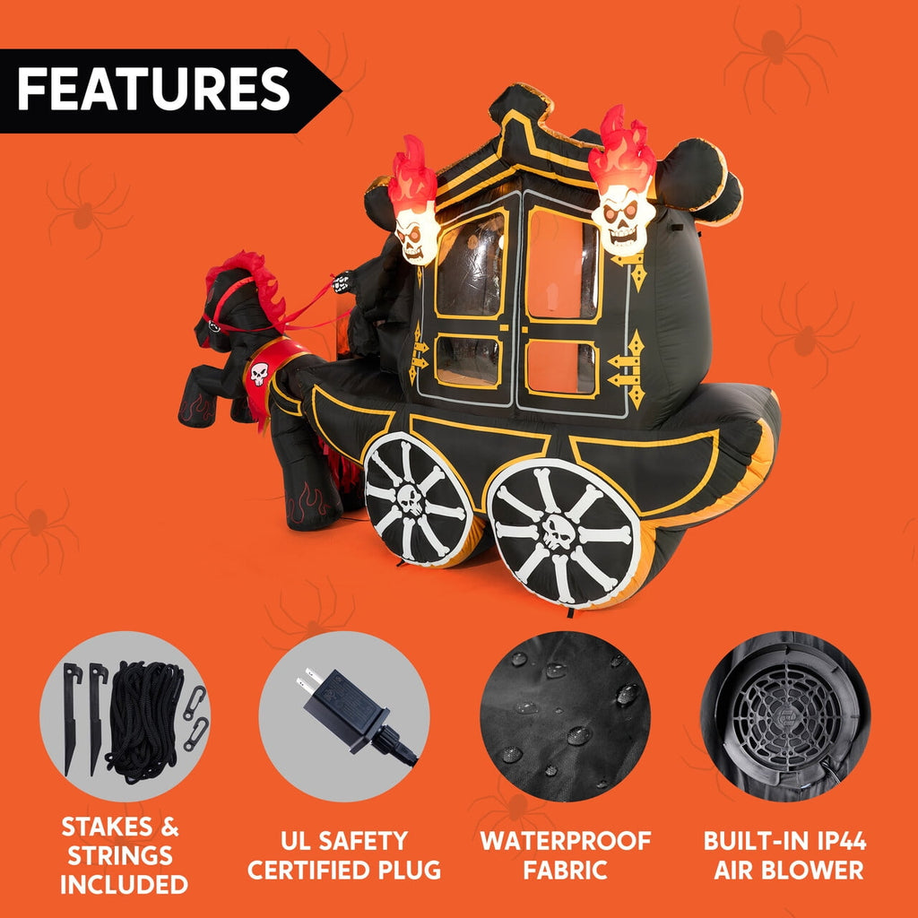 Joyfy 8ft Long Halloween Inflatables Outdoor Decorations,Spooky Pumpkin Carriage with Built-in LEDs,Blow Up Halloween Decoration for Yard
