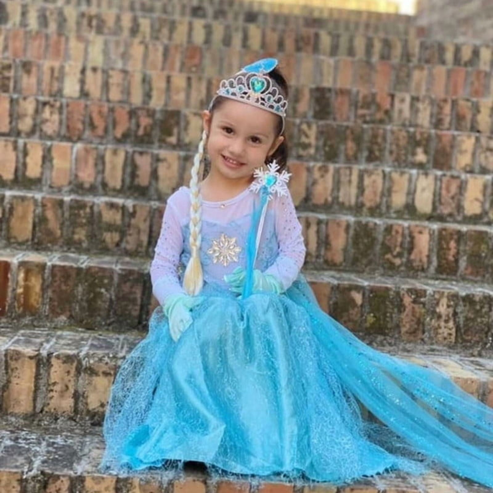 Jurebecia Princess Dress for Girls Birthday Party Blue Costume up Toddlers Kids Christmas Halloween Cosplay Clothes with Accessories 6T(5-6Years)