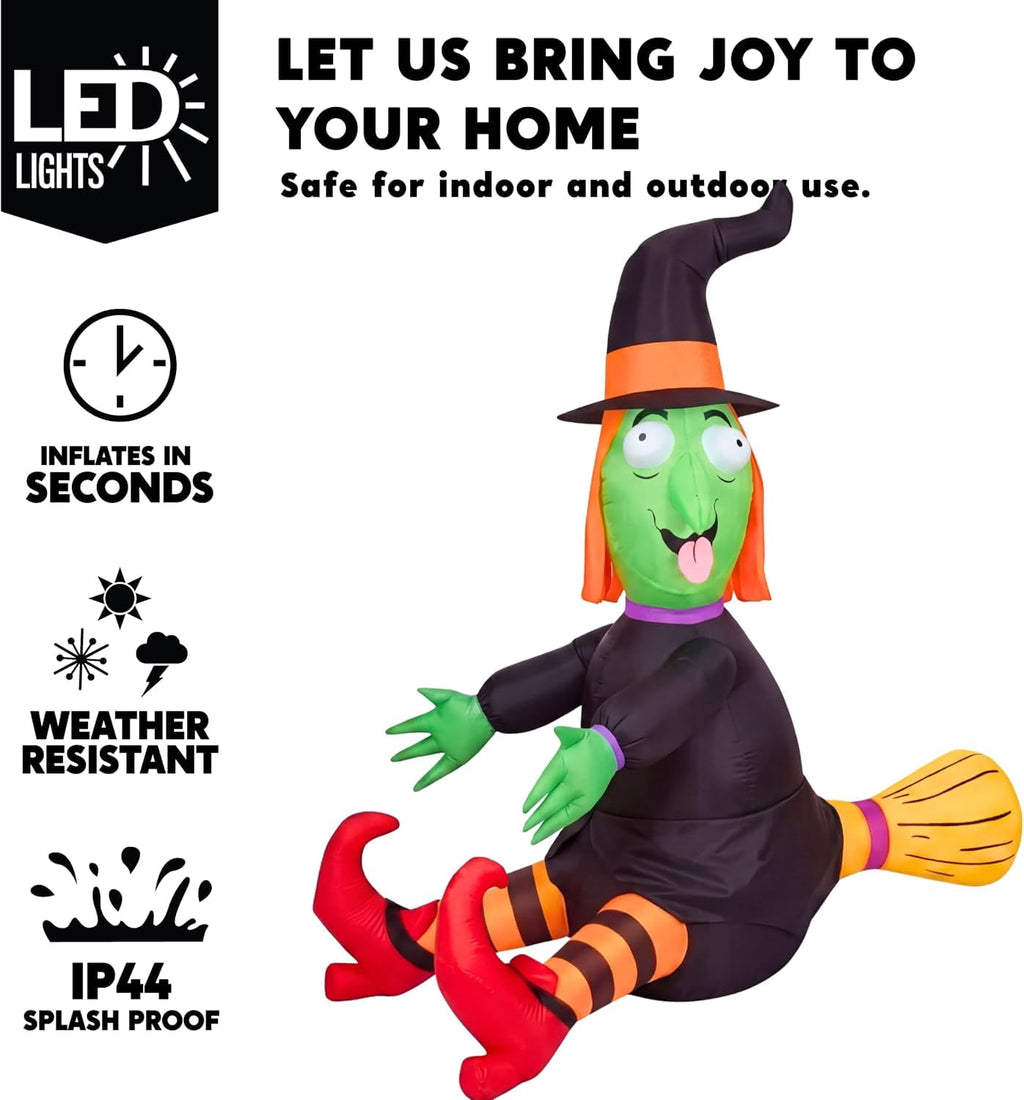 Joyfy 4 FT Halloween Inflatables Witch Crashing Into Tree,LED Lighted Blow Up Yard Decoration for Outdoor Garden Lawn Party Decor