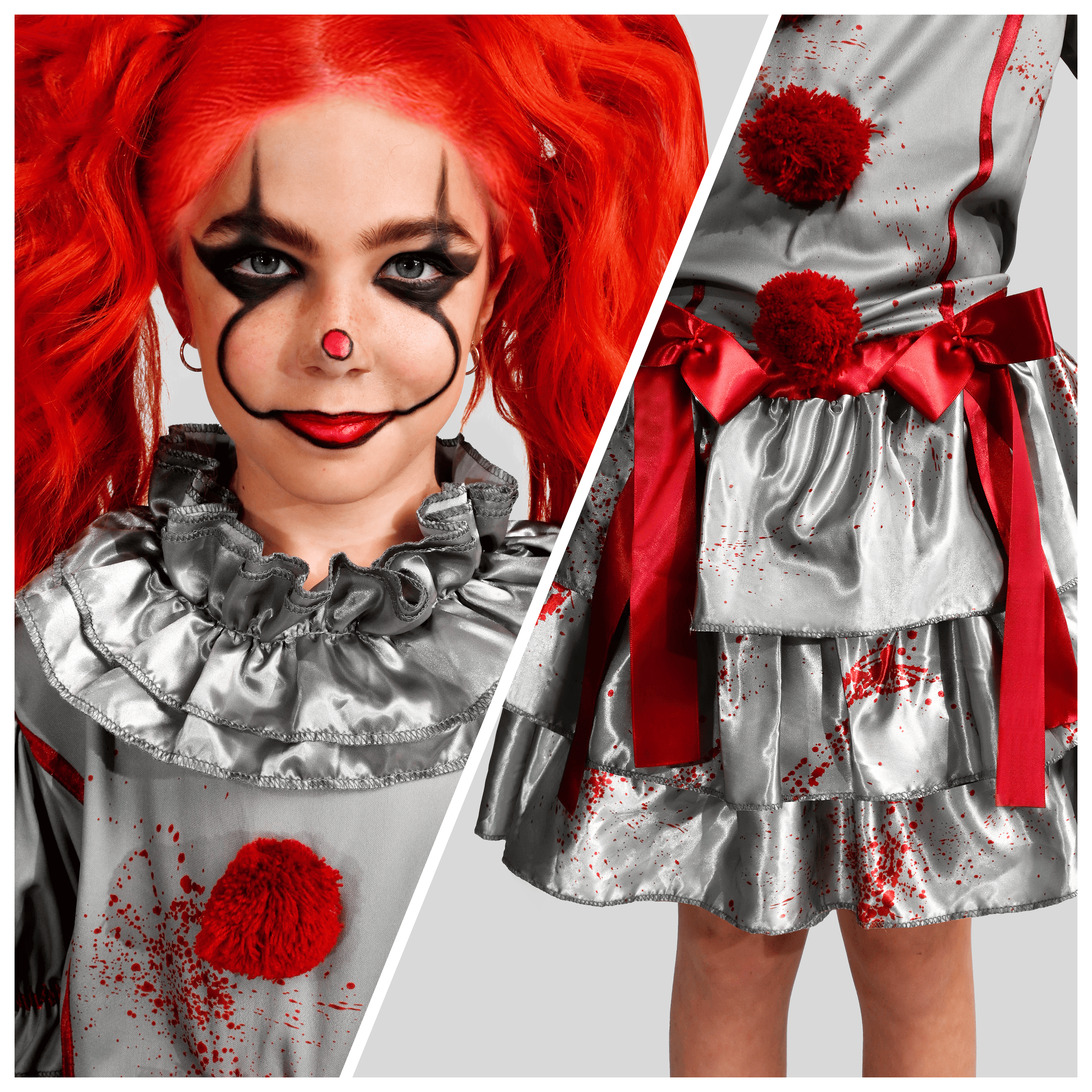 Joyfy Girls Clown Costume, Evil Clown Dress, Halloween Scary Jester Costume for Girls Halloween Dress Up, Fancy Dress Cosplay Party