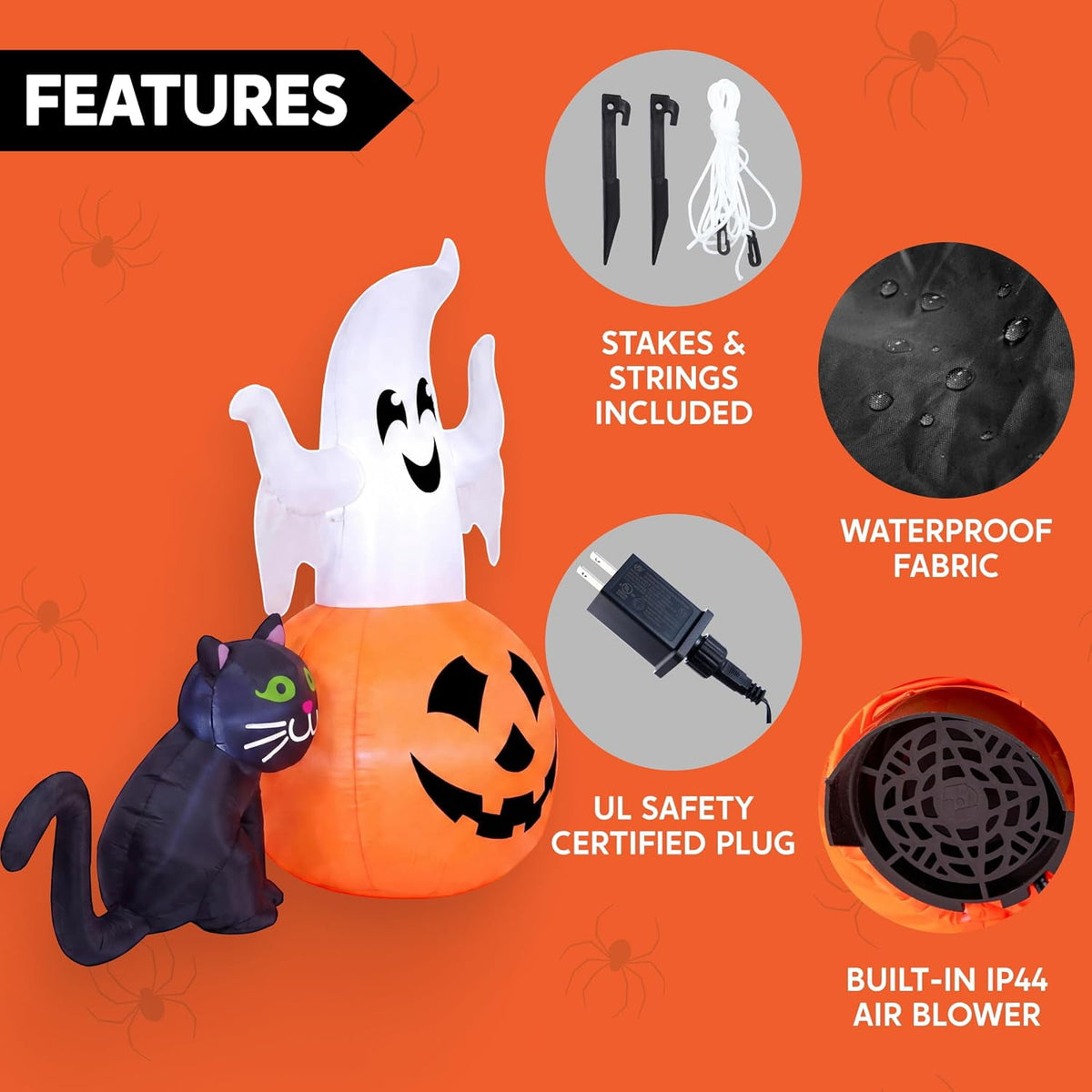 Joyfy 5ft Halloween Inflatables Light up Cute Ghost,Blow Up Ghost Lift Pumpkin Candy Bag with Build-in LEDs for Yard Decorations