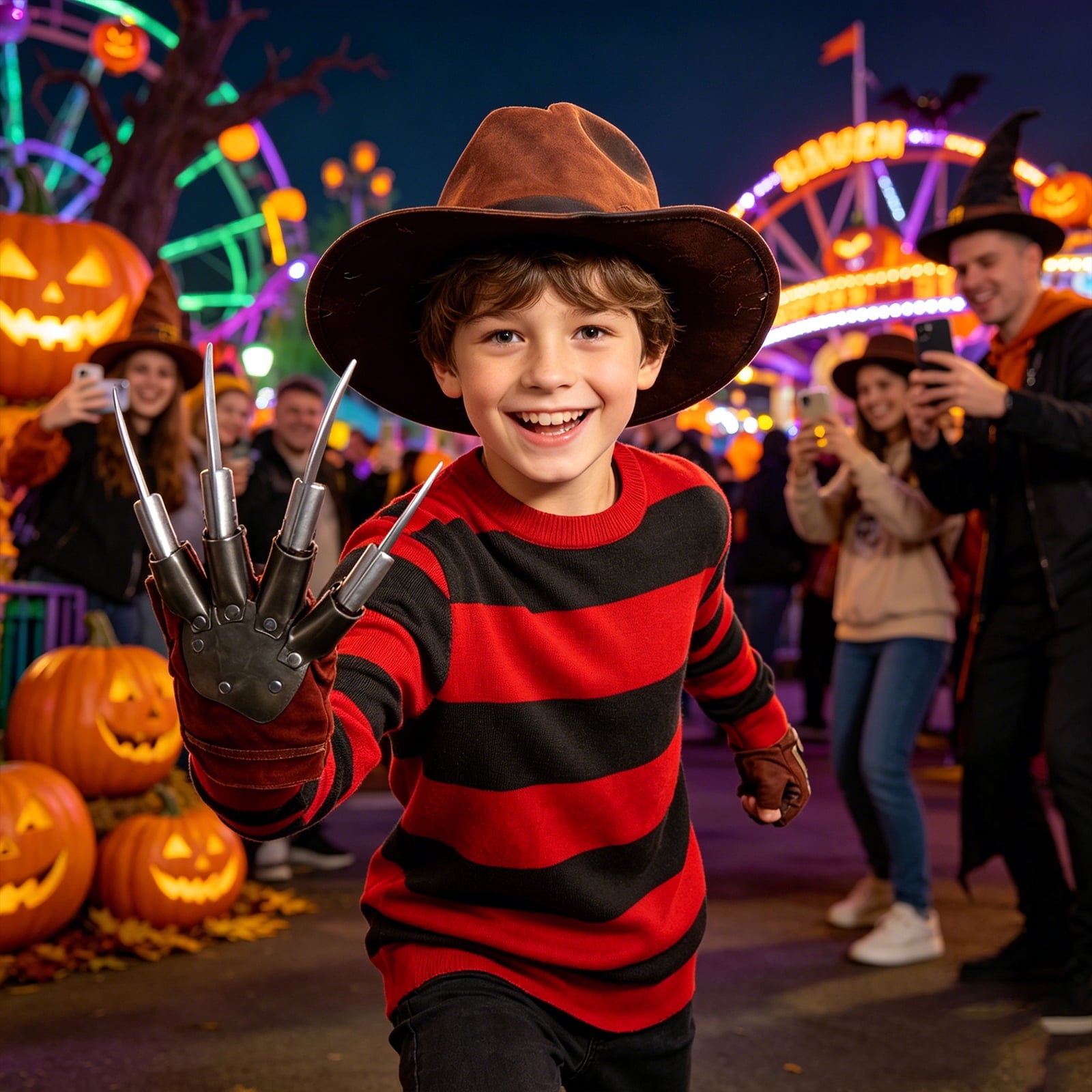 BUXULYP Halloween Killer Costume Kids Red Striped Sweater Hat Glove Claws Cosplay Outfits for Boys Girls Toddler Youth