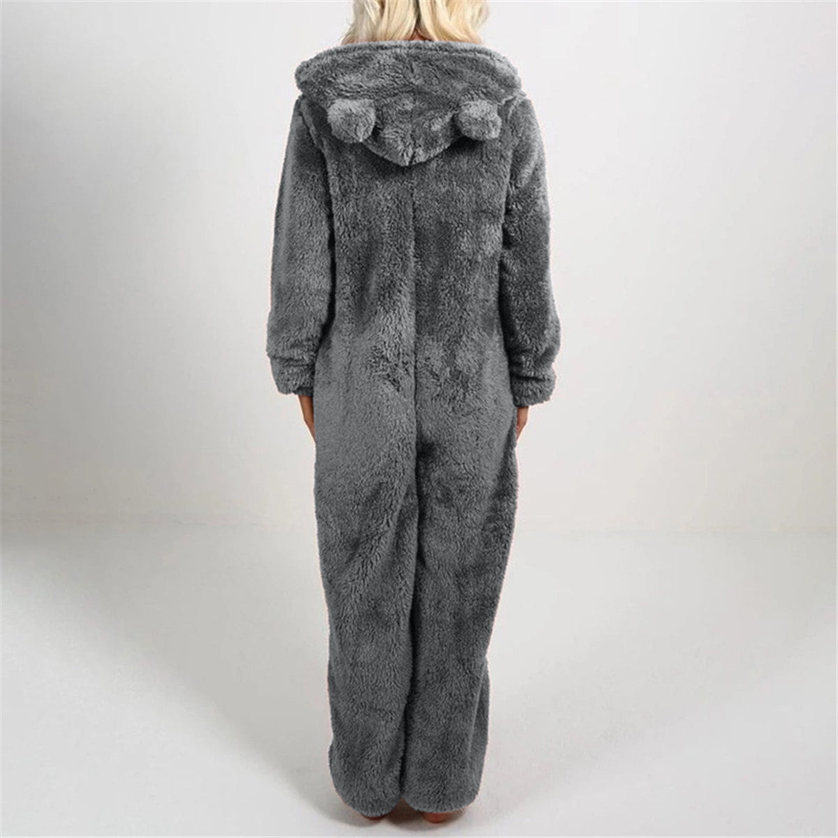 QATAINLAV Sherpa Fleece Jumpsuit for Women Winter Warm Fuzzy Onesie Pajamas Cute Cat Hooded Romper Casual Zip Up Overalls Sleepwear Black XL