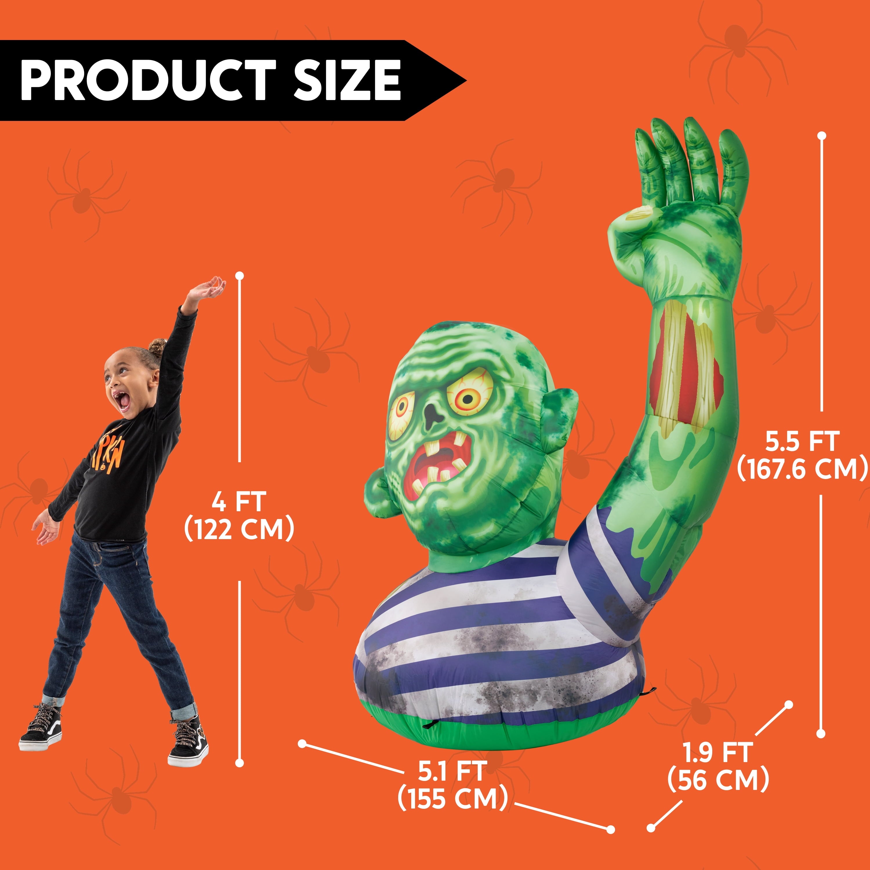 Joyfy 5.5ft Halloween Inflatables Long Light Up Skeleton Ground Breaker Halloween Inflatables Outdoor Decorations,Blow up Halloween Yard Decorations