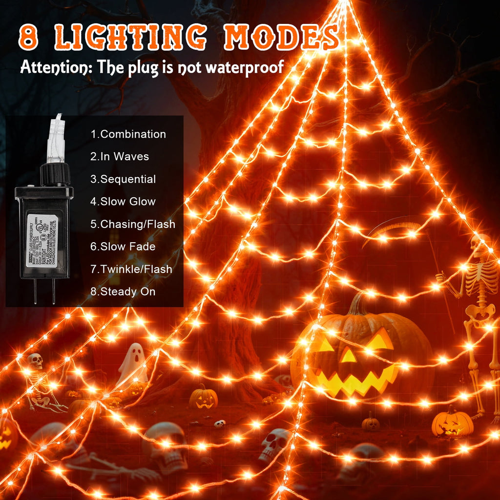 Scidweet Halloween Decorations Outdoor, 500 LED Halloween Giant Spider Web Lights for Garden Yard Porch Home Decor, Purple Orange