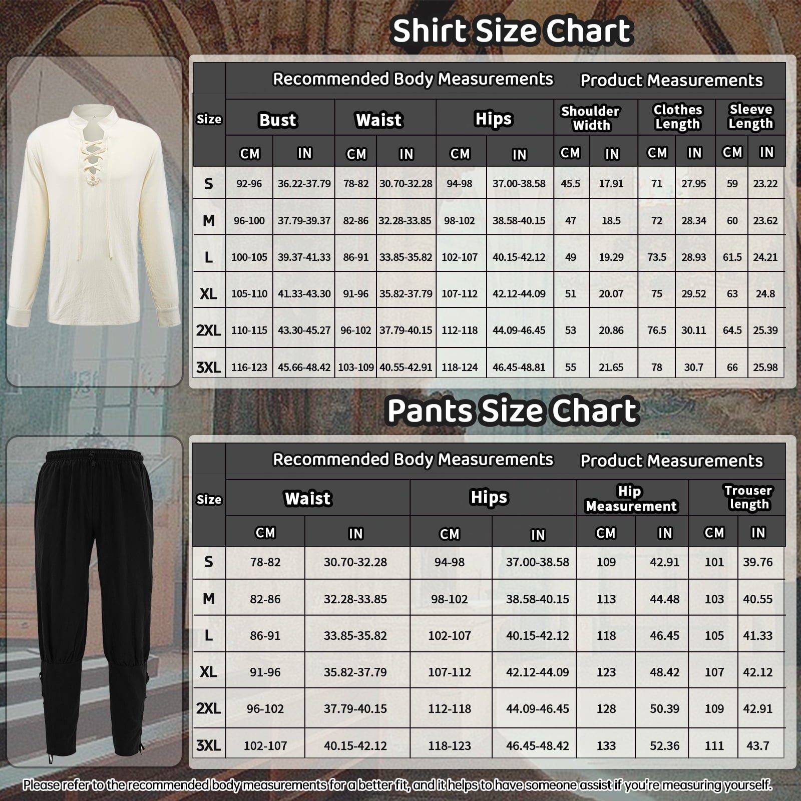 WASFDN 5 Pcs Men's Renaissance Costume Medieval Pirate Shirt Ankle Banded Pants Viking Costume Accessories Set,Style 2,M