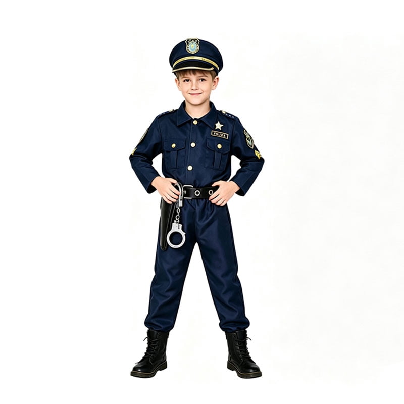 9‑Piece Kids Police Pretend Play Costume Set, Role Play Dress‑Up Outfit for Boys 3‑10 Years Old, Navy Blue