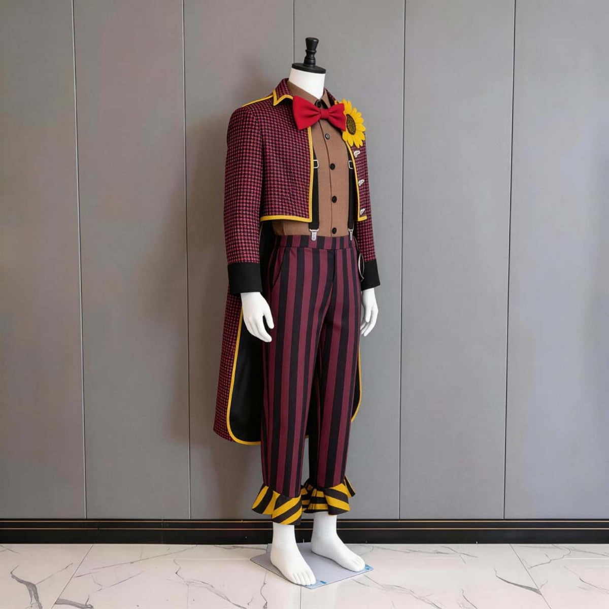 Men Halloween Circus Clown Costume Set Checked Jacket Striped Pants Vintage Jester Carnival Performer Cosplay Outfit