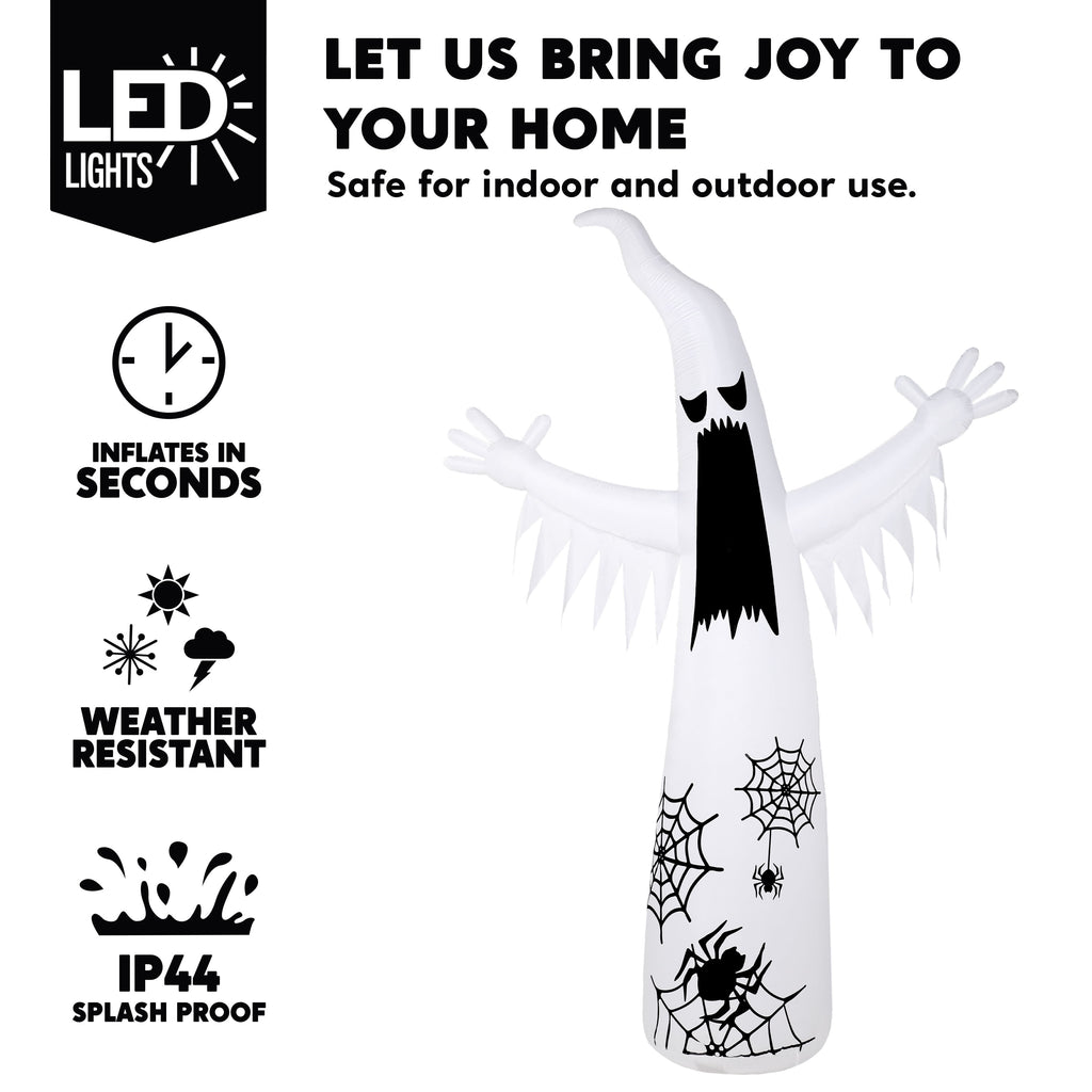 Joyfy 12 ft Halloween Inflatable Outdoor Ghost,Giant Ghost Blow Up Decor with Built-in LED Lights,inflatables with Build-in LEDs,Spooky Outdoor Decorations for Yard & Lawn