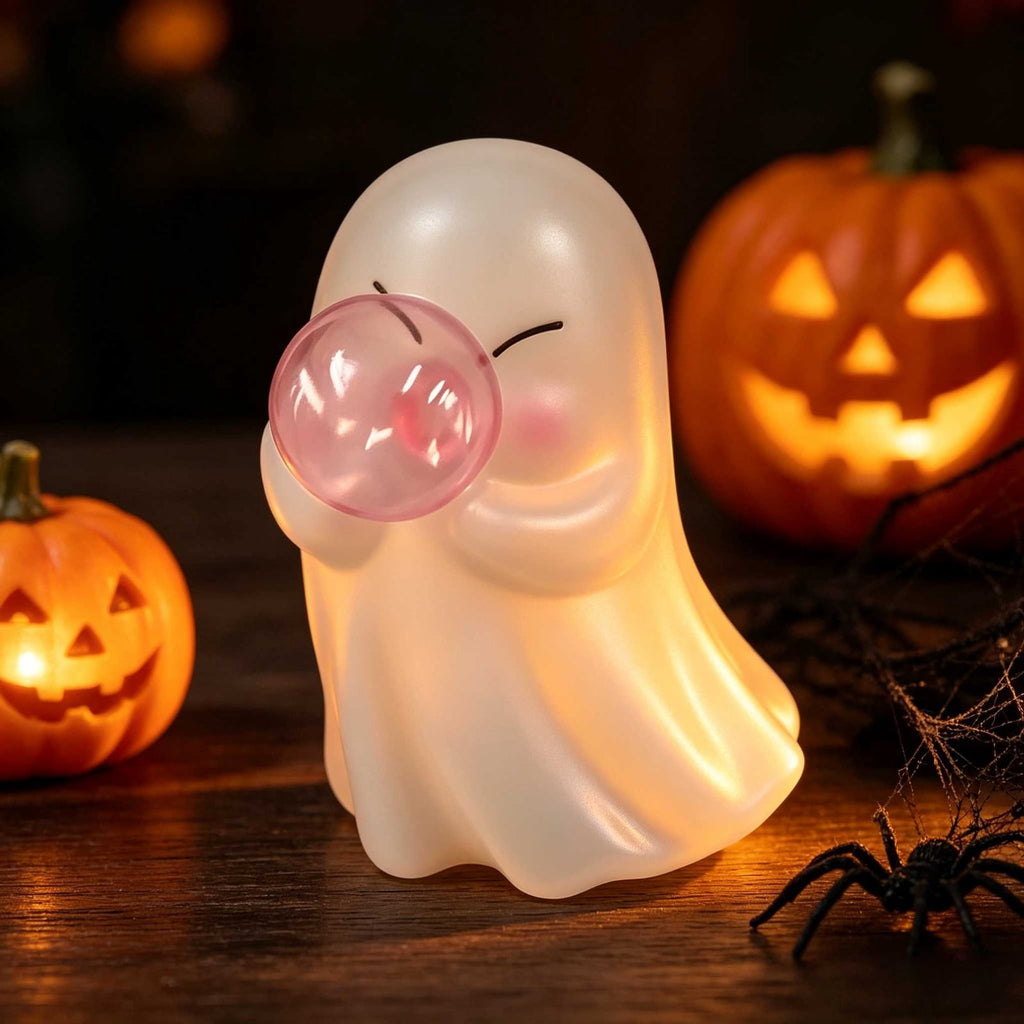 Halloween Blow Mold Ghost with Bubble Decor, Cute Blowing Ghost Night Light, Halloween Ghost Lamp, Resin Table Ornament, Bedroom Nightstand Decoration, Holiday Gift