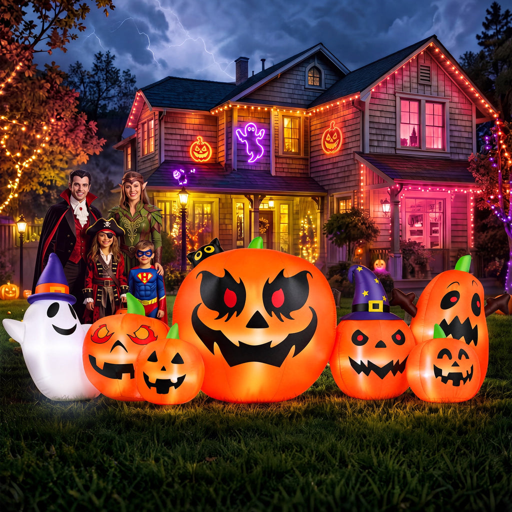 Firstness 7.9FT Halloween Inflatable Pumpkin Ghost with Lights, Halloween Blow Ups Outdoor Decoration for Home Party