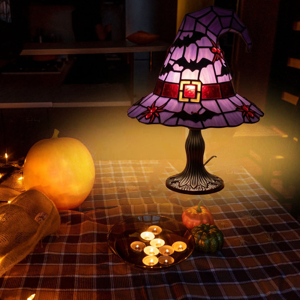 Halloween Decor Witch Hat Lamp, LED Halloween Night Light, Halloween Decorations Indoor, Witchy Decor for Shelf Mantel Table, Gothic Home Decoration