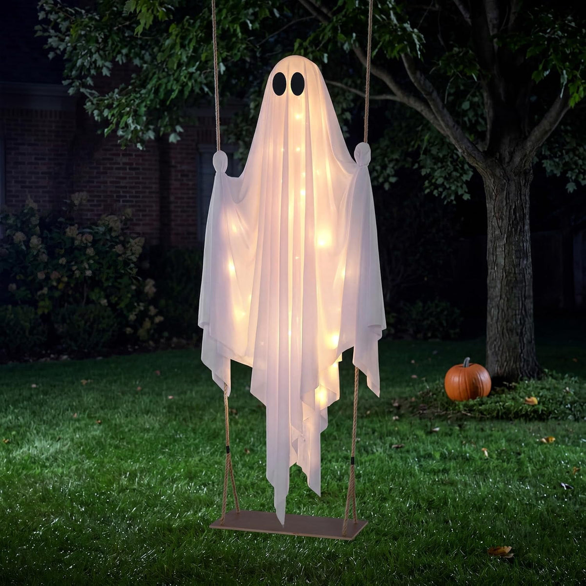 Joyfy 3 FT Halloween Hanging Swinging Skeleton,Light Up Creepy Grim Reaper with Black Hood Decorations for Halloween Hanging Decorations Indoor Outdoor Yard Home Decorations