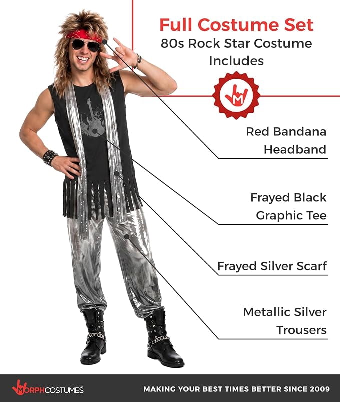 Morph Glam Rocker Costume Men Halloween Costume for Men Silver XX-Large