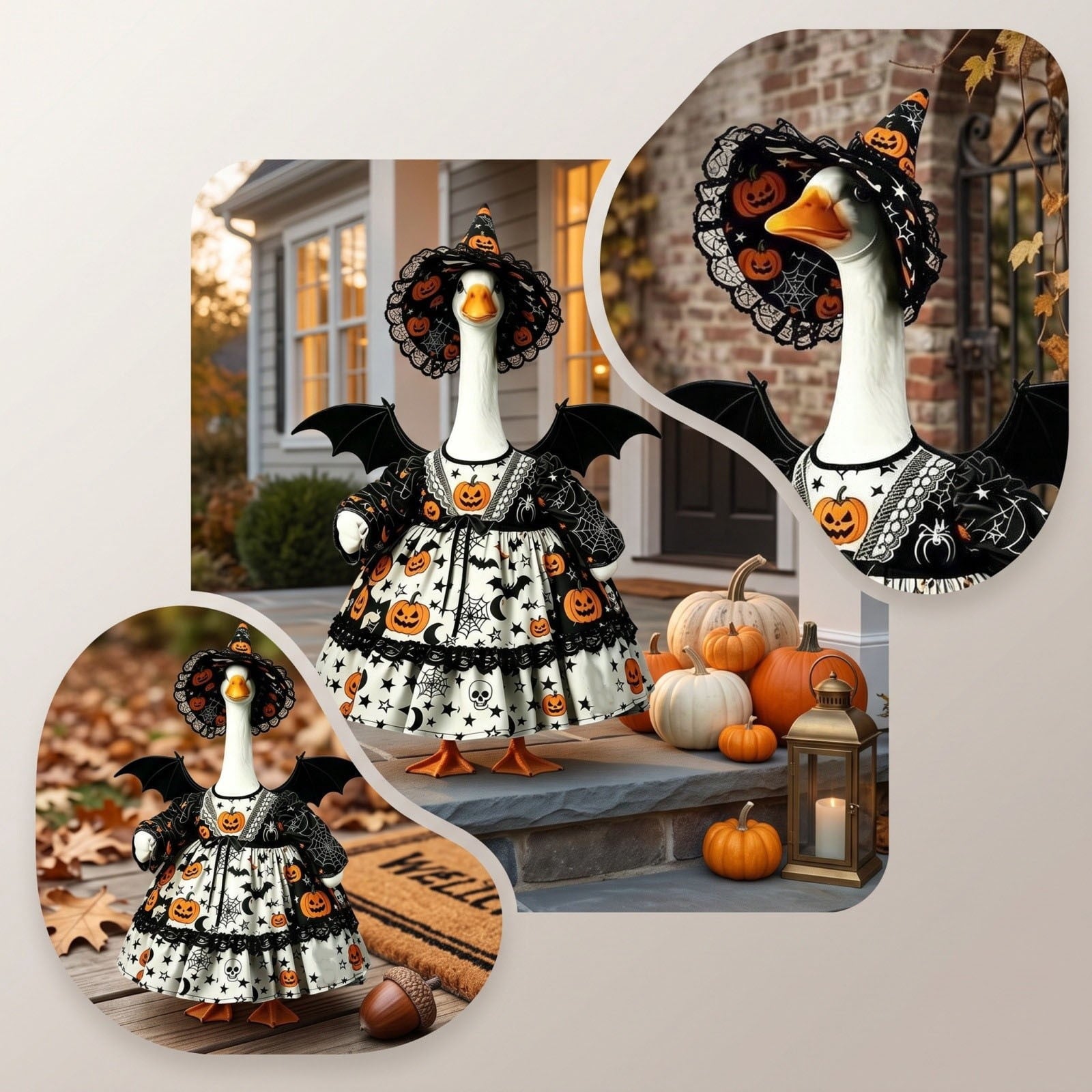 Thanksgiving Harvest Outfit for 23" Porch Goose, Goose Fall Theme Dress in White&Orange with Headwear Fall Harvest Decor for 23" Goose Outdoor Patio Yard Lawn Decoration