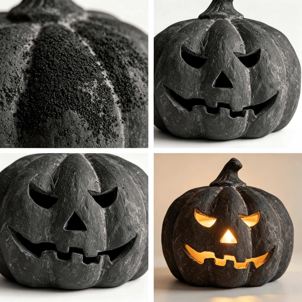 Halloween Decorations - 9.8" Black Handmade Resin Jack O Lantern Pumpkin Fall Decor, Indoor Outside Gothic Festival House Centerpiece Decoration for Table Garden Living Room Mantel