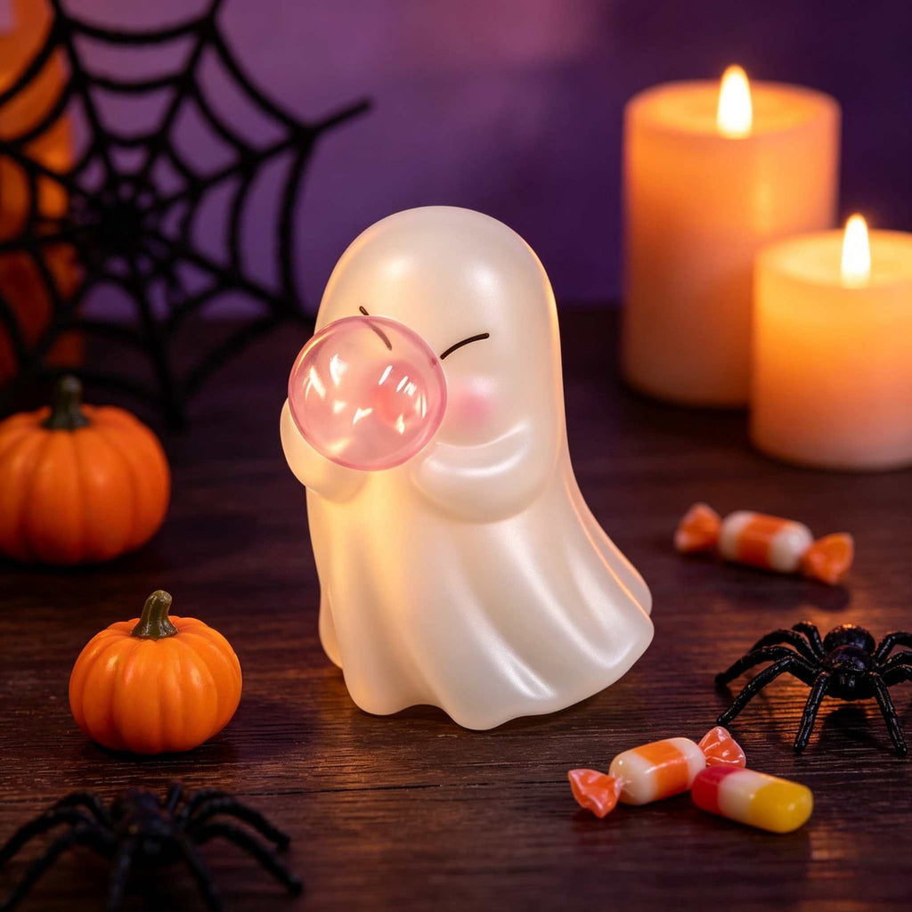 Halloween Blow Mold Ghost with Bubble Decor, Cute Blowing Ghost Night Light, Halloween Ghost Lamp, Resin Table Ornament, Bedroom Nightstand Decoration, Holiday Gift