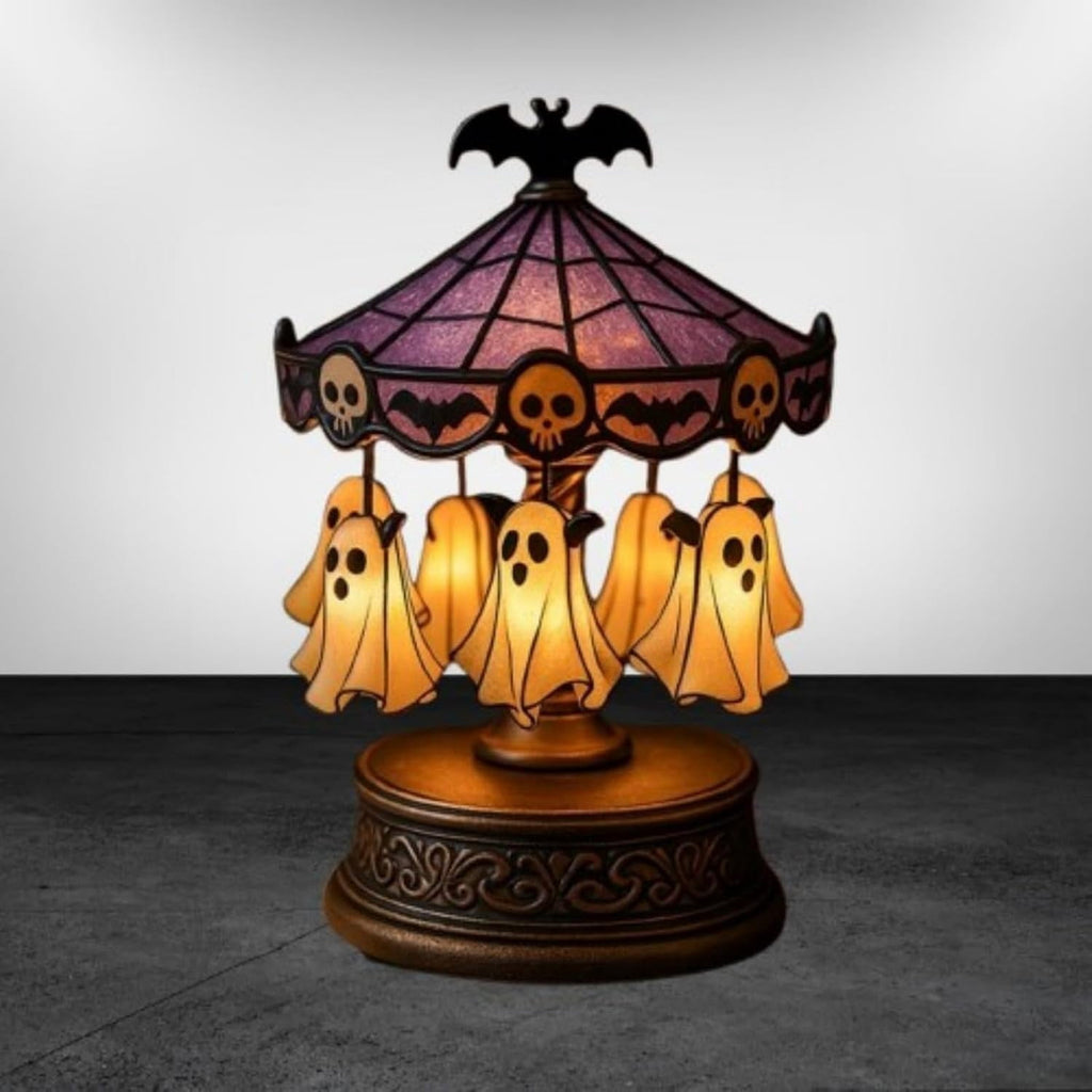 HaCpiu Halloween Ghost Carousel Night Light, Halloween Rotating Desktop Sculpture with LED Glow, Spooky Animated Tabletop Decoration for Indoor Holiday Accent
