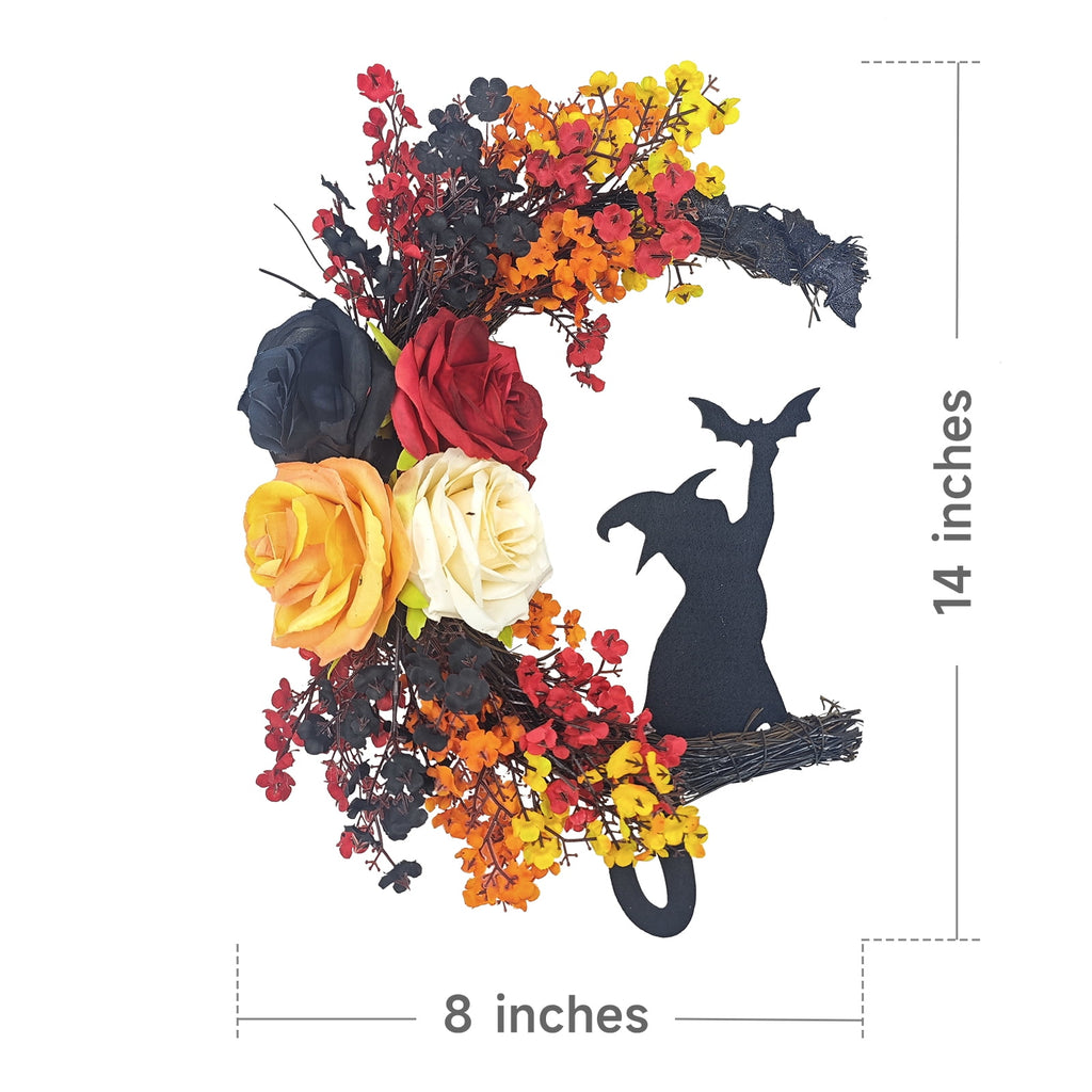 Fall Wreath 16" Halloween Wreaths for Front Door with Witch Cat Moon Decor-Cute Door Wreath Wall Decor for Fall Thanksgiving Halloween