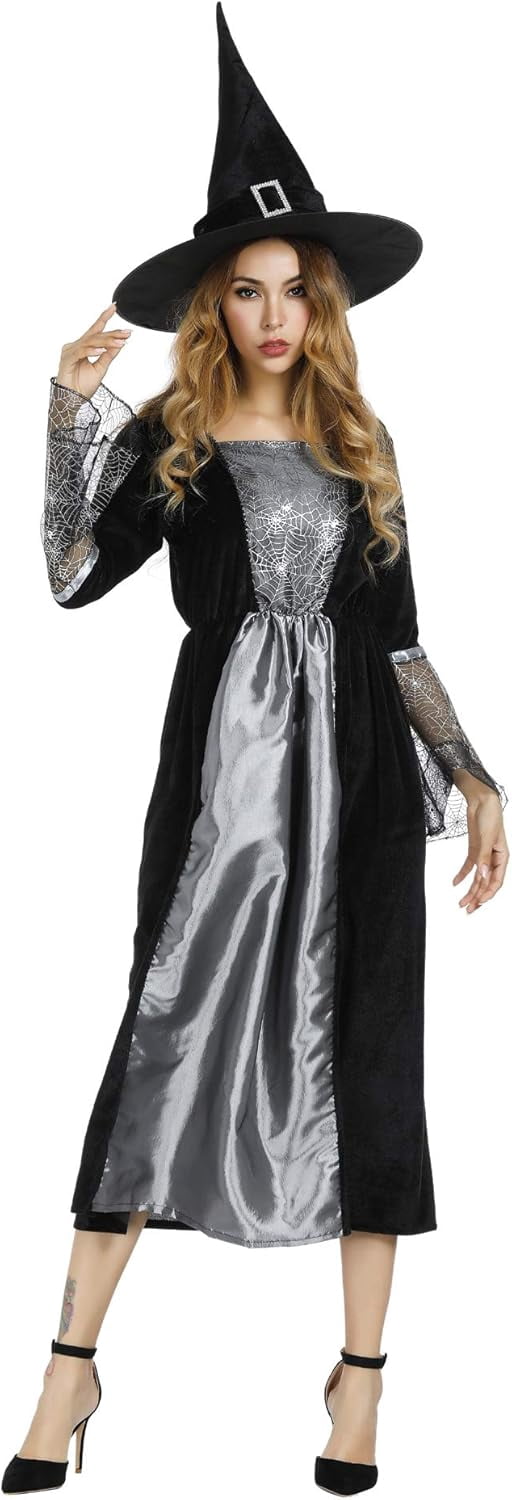 Halloween Witch Costume for Women, Halloween Gothic Witch Dresses for Fancy Dress Party Purple XL