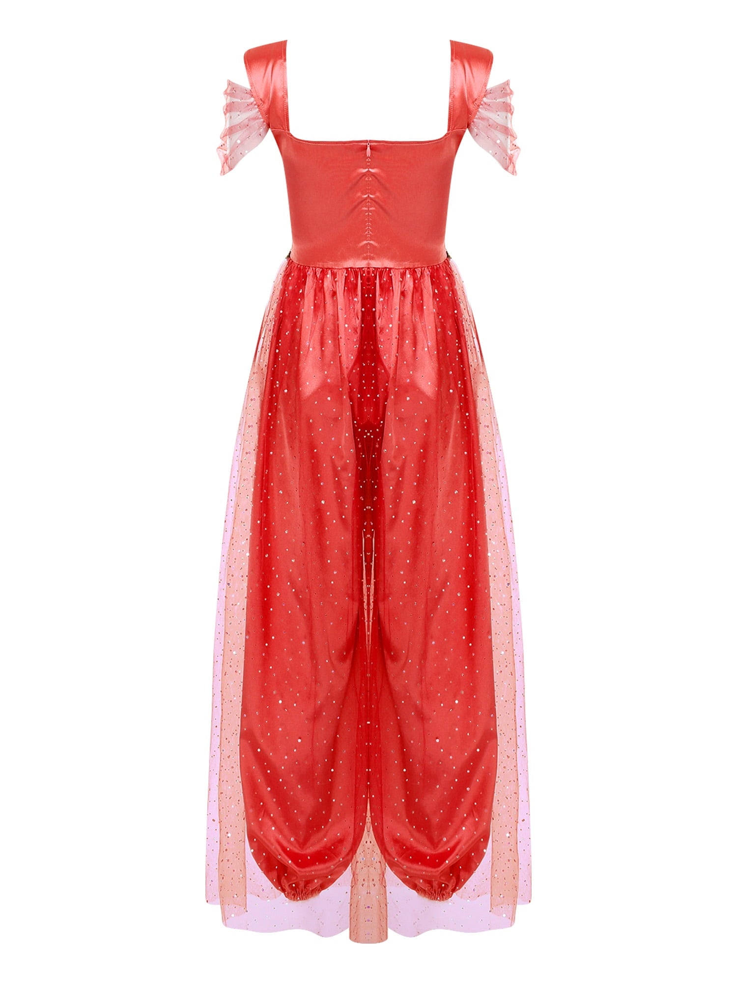 Aislor Women Halloween Arabian Princess Cosplay Costume Sequins Belly Dance Romper Jumpsuit Fancy Dress Lake Blue L