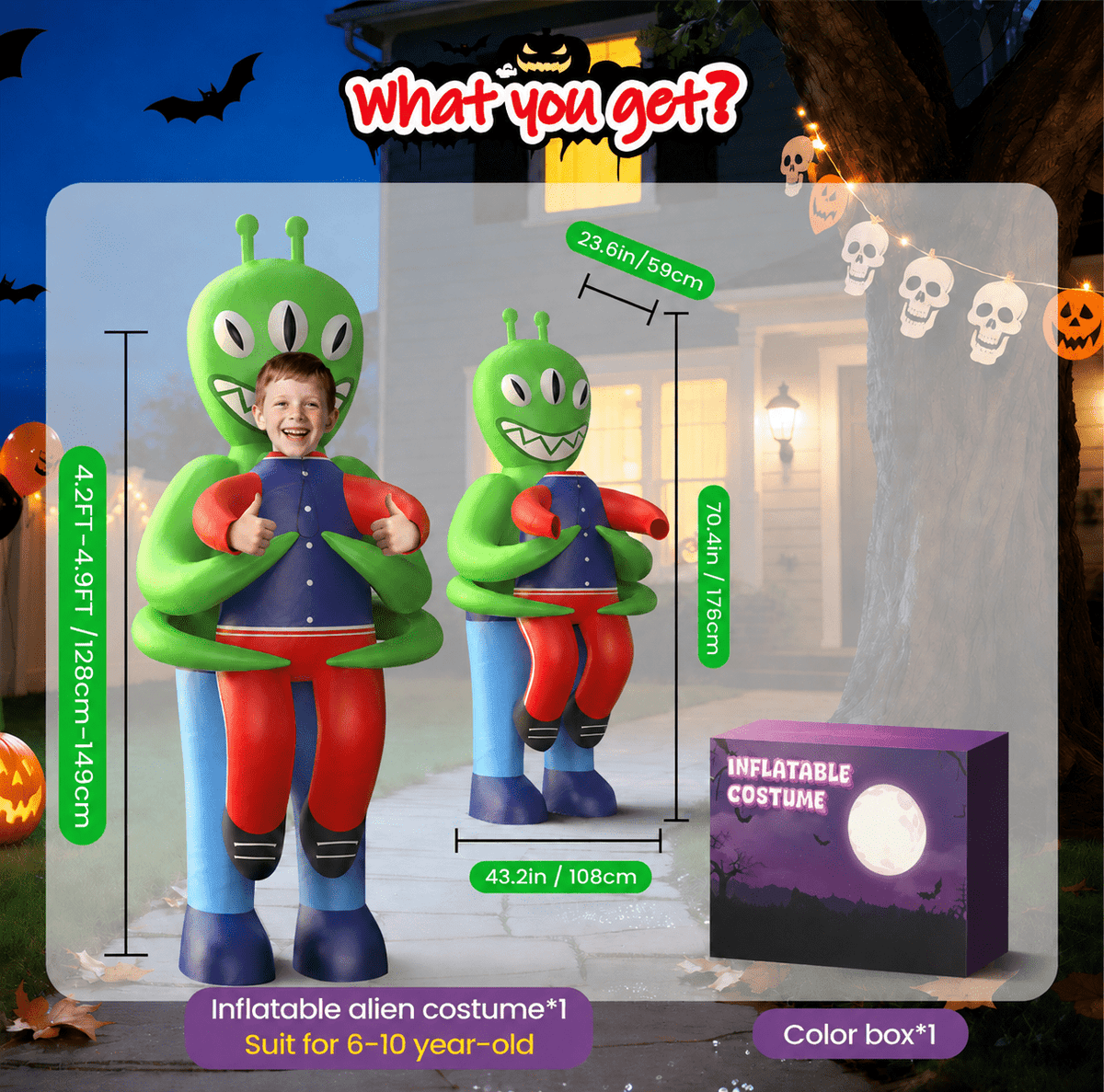 WonderStone Axolotls Inflatable Costume with LED Lights, Halloween Ride-on Costume, Blow-Up Dragon Onesie for Cosplay Party, Suitable for Kids Ages 7-12
