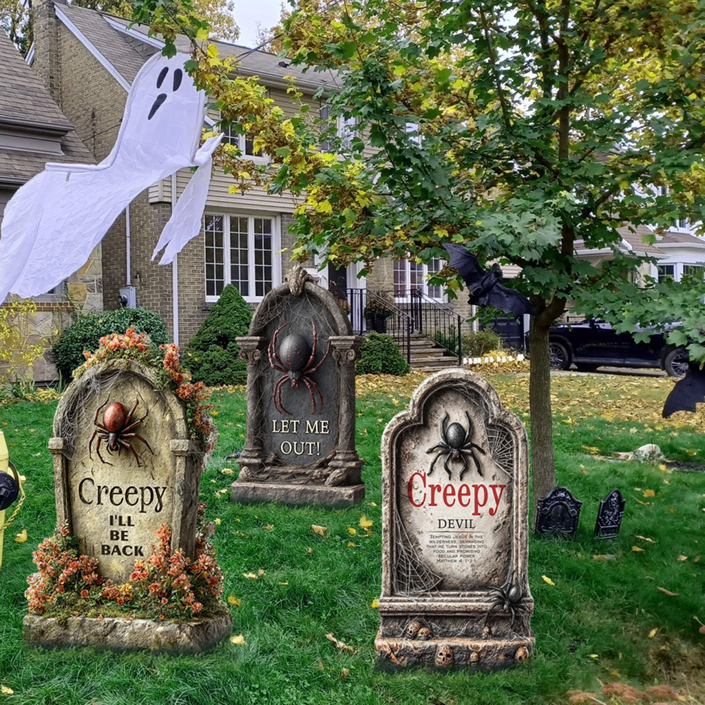 Yashow Elite Dark Gray Plastic Halloween Tombstone Garden Sign Weatherproof Cemetery Scene Lawn Decoration for outdoor courtyard party, 16 inch, 1-pack
