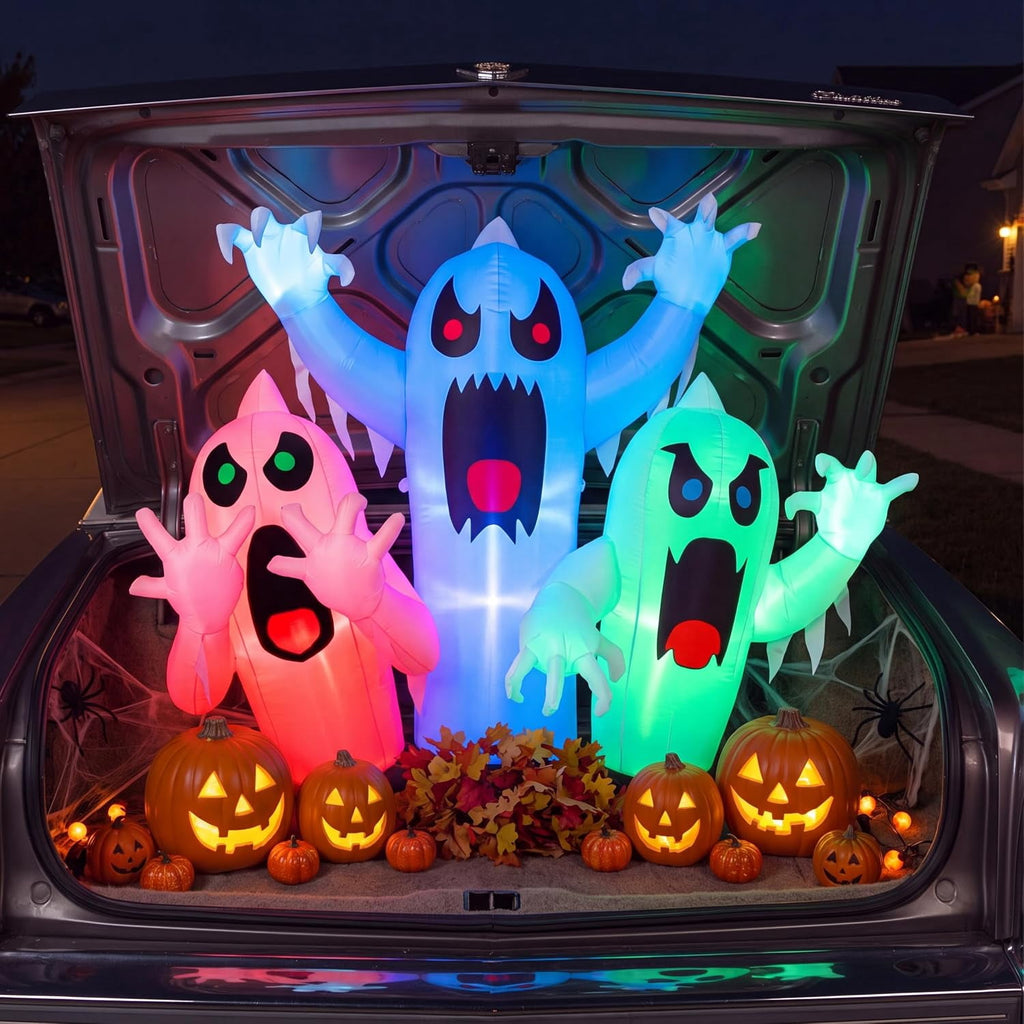 Joyfy 6 FT Halloween Inflatable Haunted Castle Decoration,Trunk or Treat Car Decorations Kit Ghost and Pumpkin with Built-in LED Light for Halloween Party Indoor,Outdoor,Yard,Garden Decor