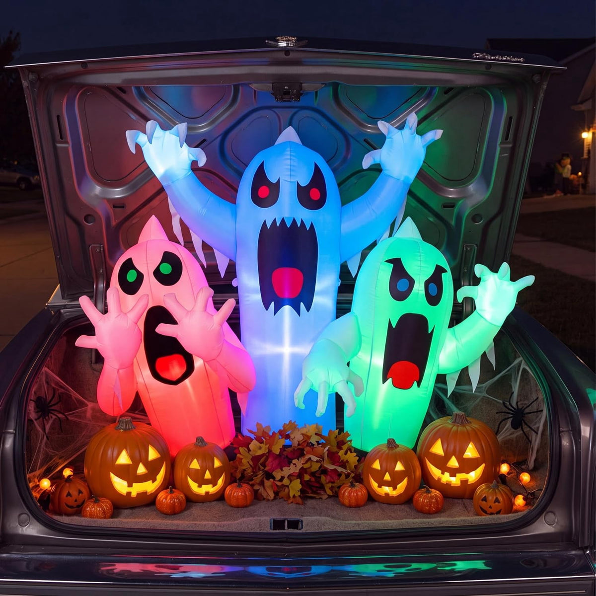Joyfy 6 FT Halloween Inflatable Haunted Castle Decoration,Trunk or Treat Car Decorations Kit Ghost and Pumpkin with Built-in LED Light for Halloween Party Indoor,Outdoor,Yard,Garden Decor