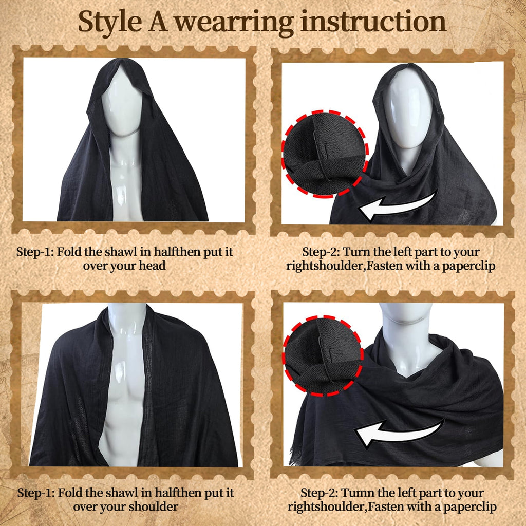 WASFDN 5 Pcs Men's Renaissance Costume Medieval Pirate Shirt Ankle Banded Pants Viking Costume Accessories Set,Style 2,M