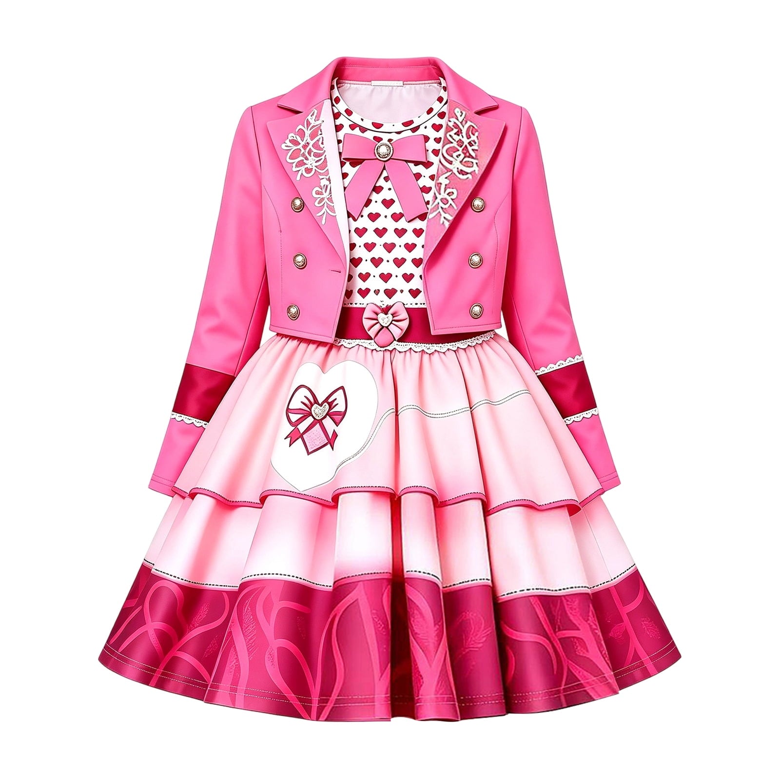 Guvpev G'irls Halloween Princess Costume, Pink Princess Dress Up Outfits with Jacket, K'ids Halloween Cosplay Party Dress Set
